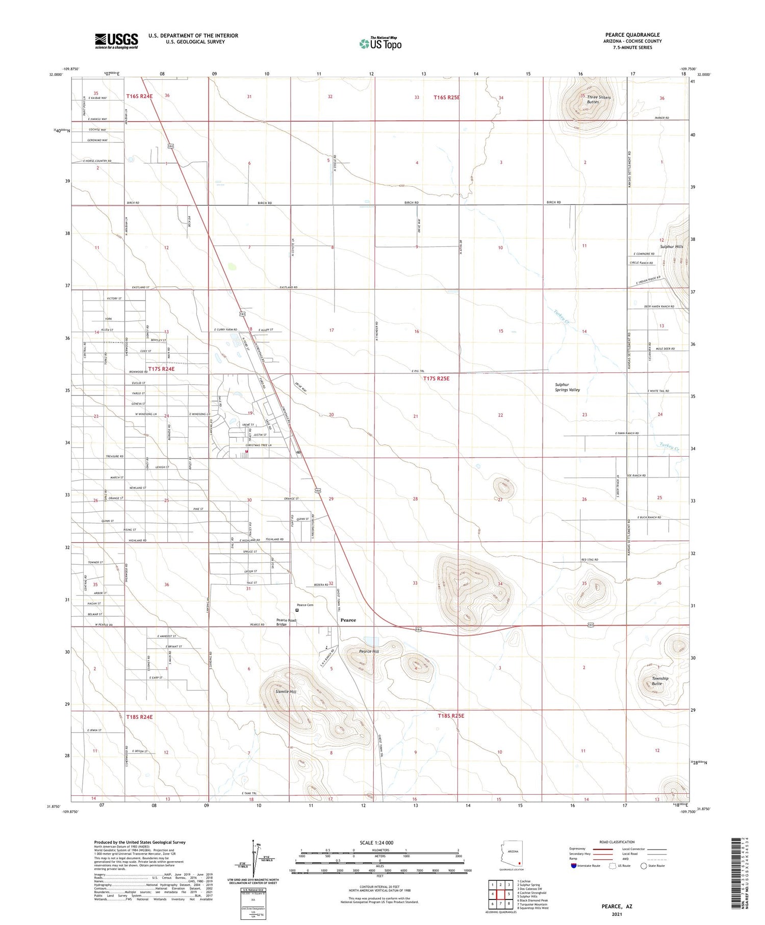 Pearce Arizona US Topo Map Image