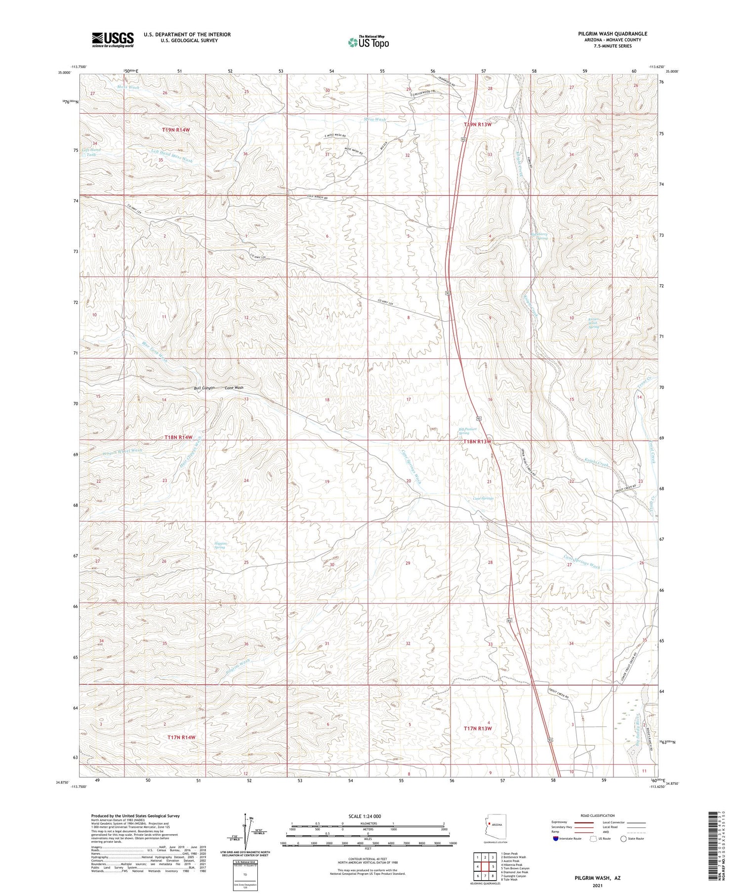 Pilgrim Wash Arizona US Topo Map Image