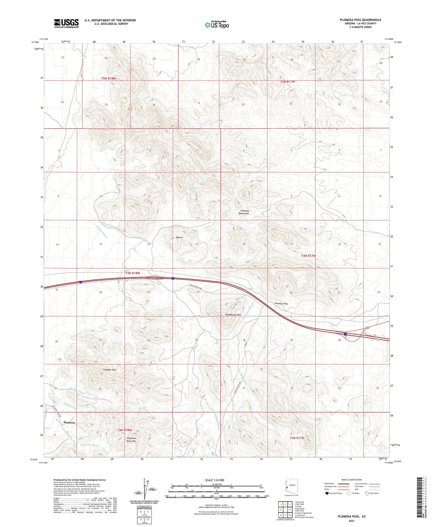 Plomosa Pass Arizona US Topo Map Image