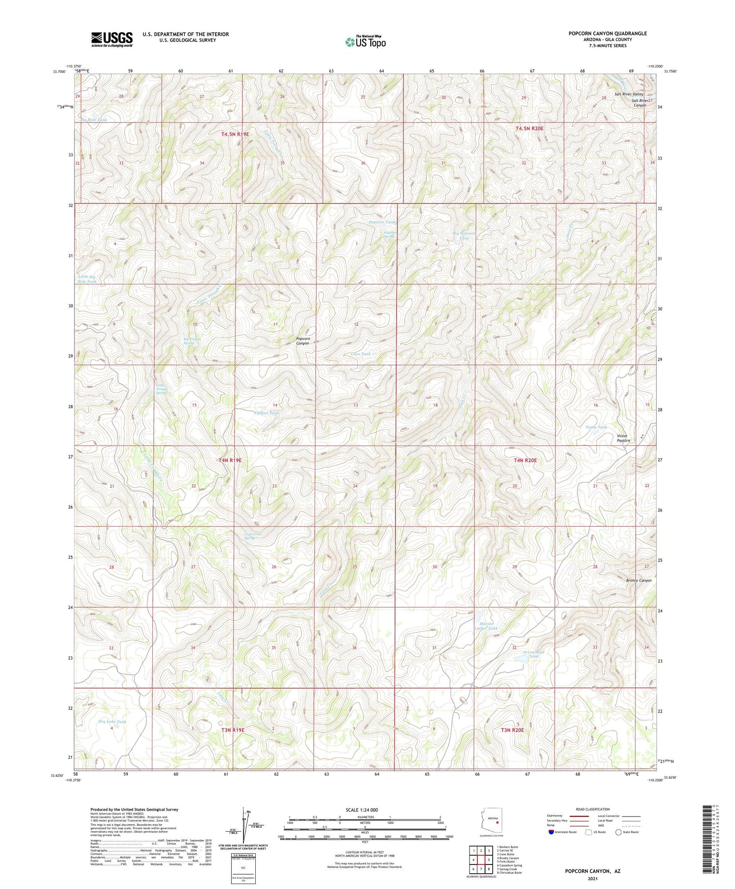 Popcorn Canyon Arizona US Topo Map Image