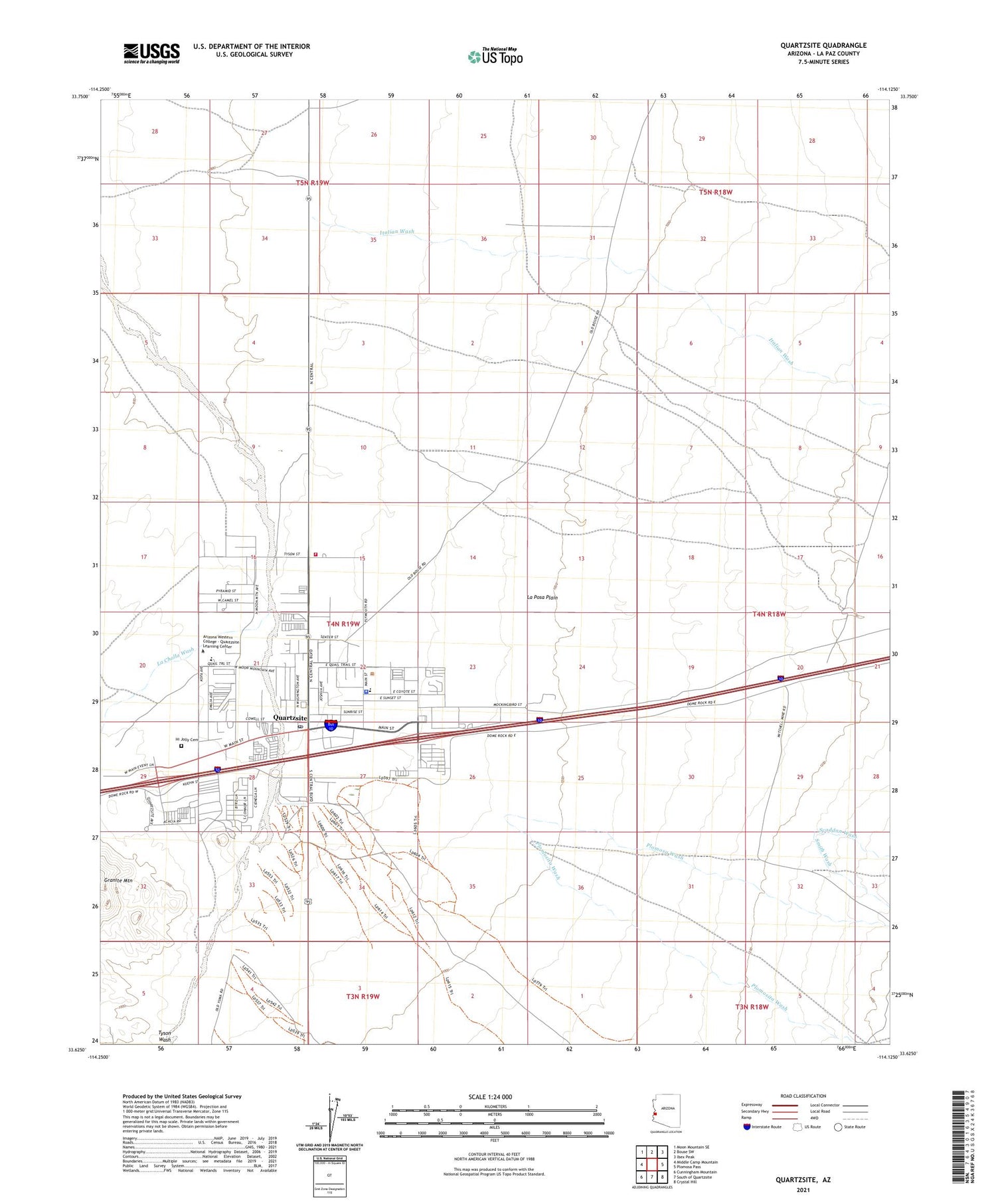 Quartzsite Arizona US Topo Map Image