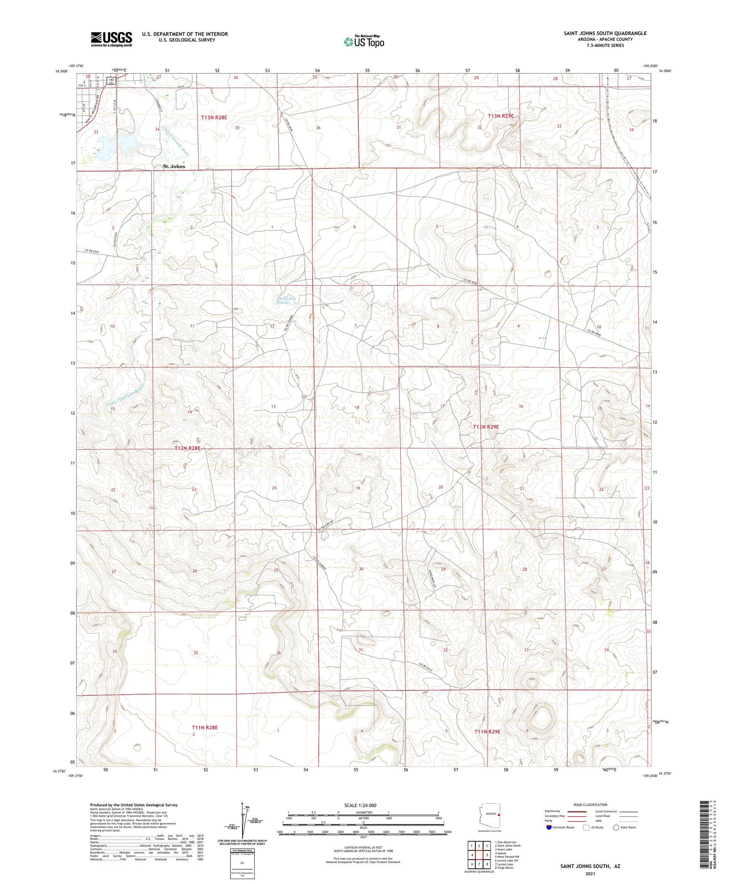 Saint Johns South Arizona US Topo Map Image
