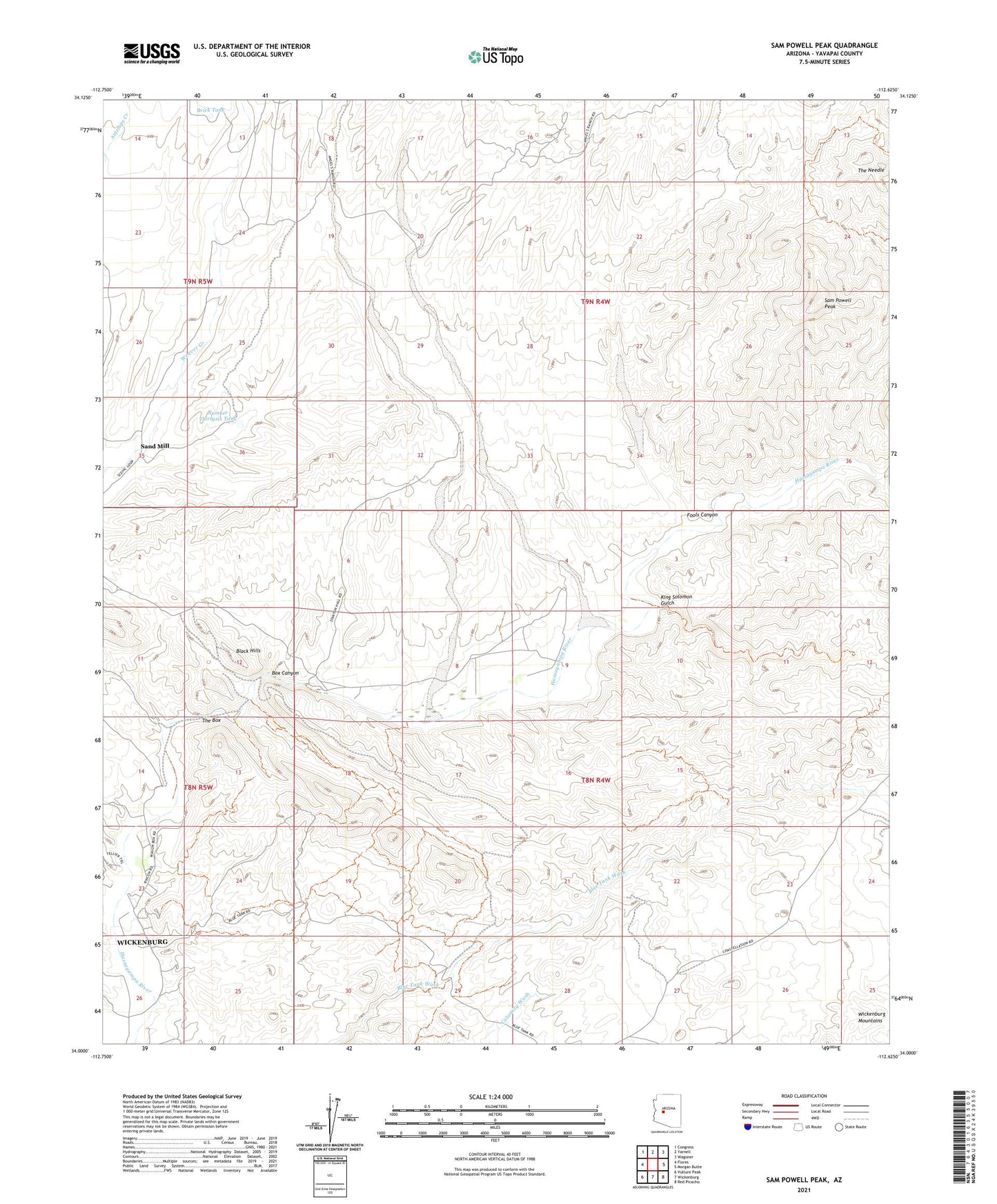 Sam Powell Peak Arizona US Topo Map Image