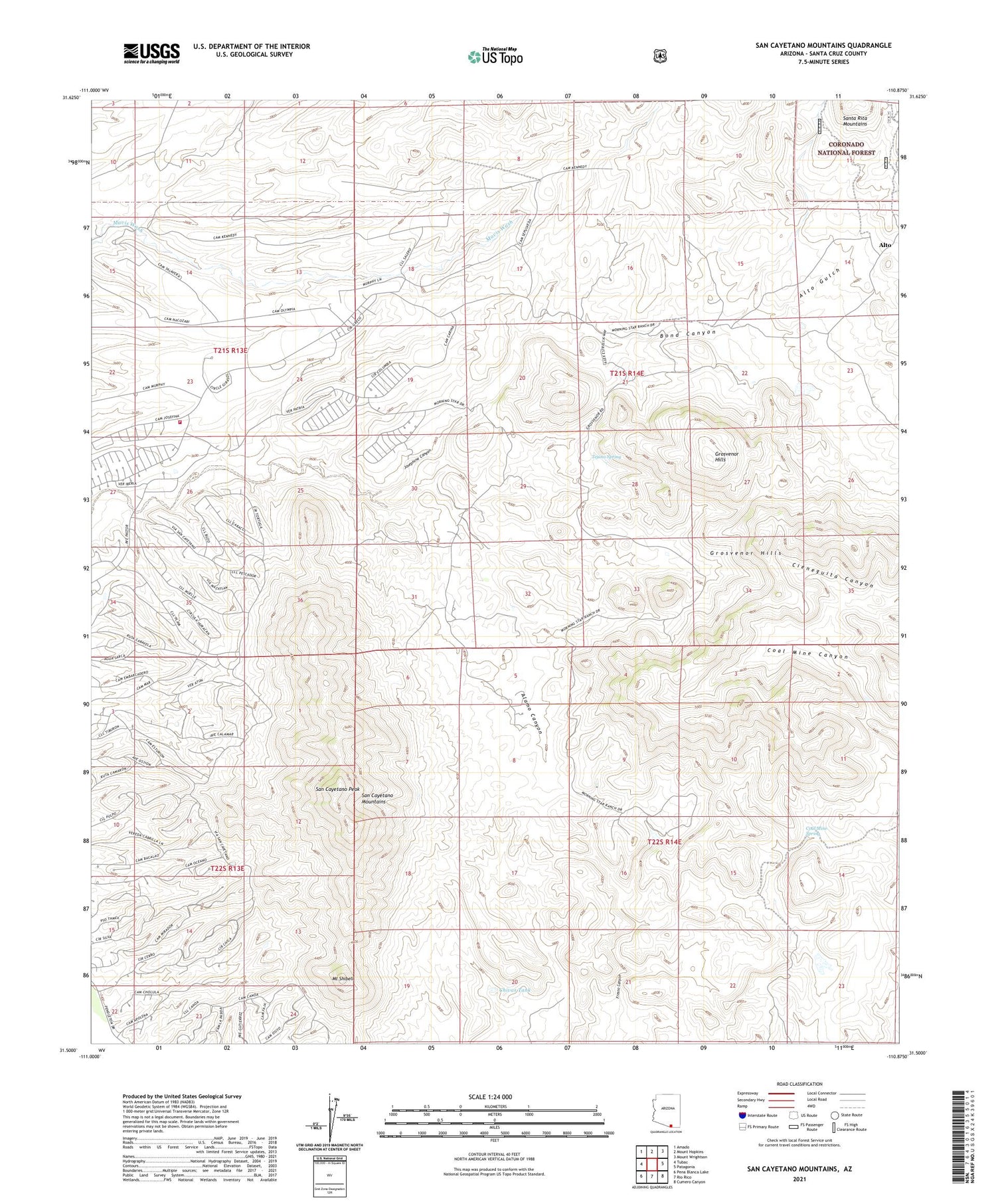 San Cayetano Mountains Arizona US Topo Map Image