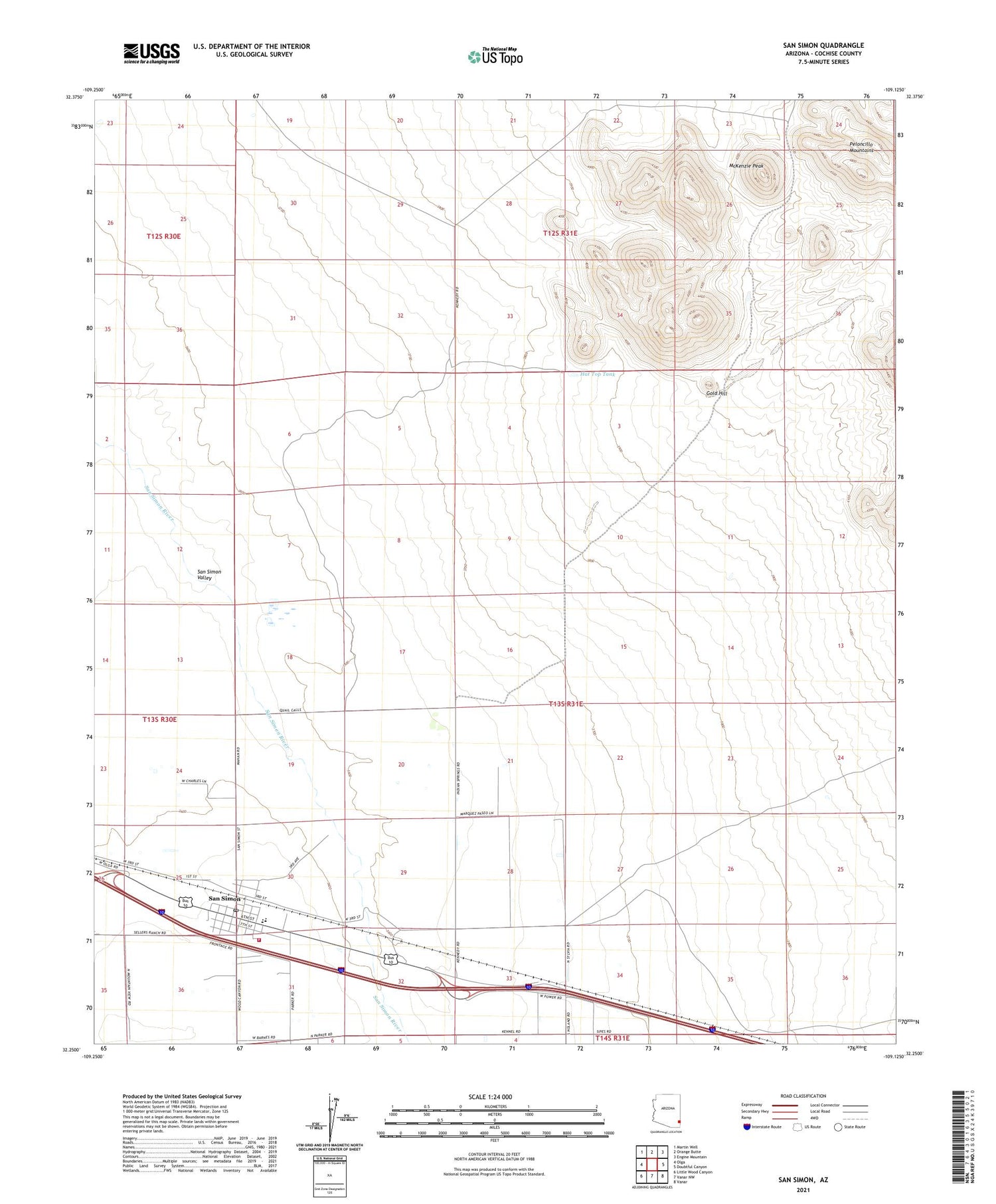 San Simon Arizona US Topo Map Image
