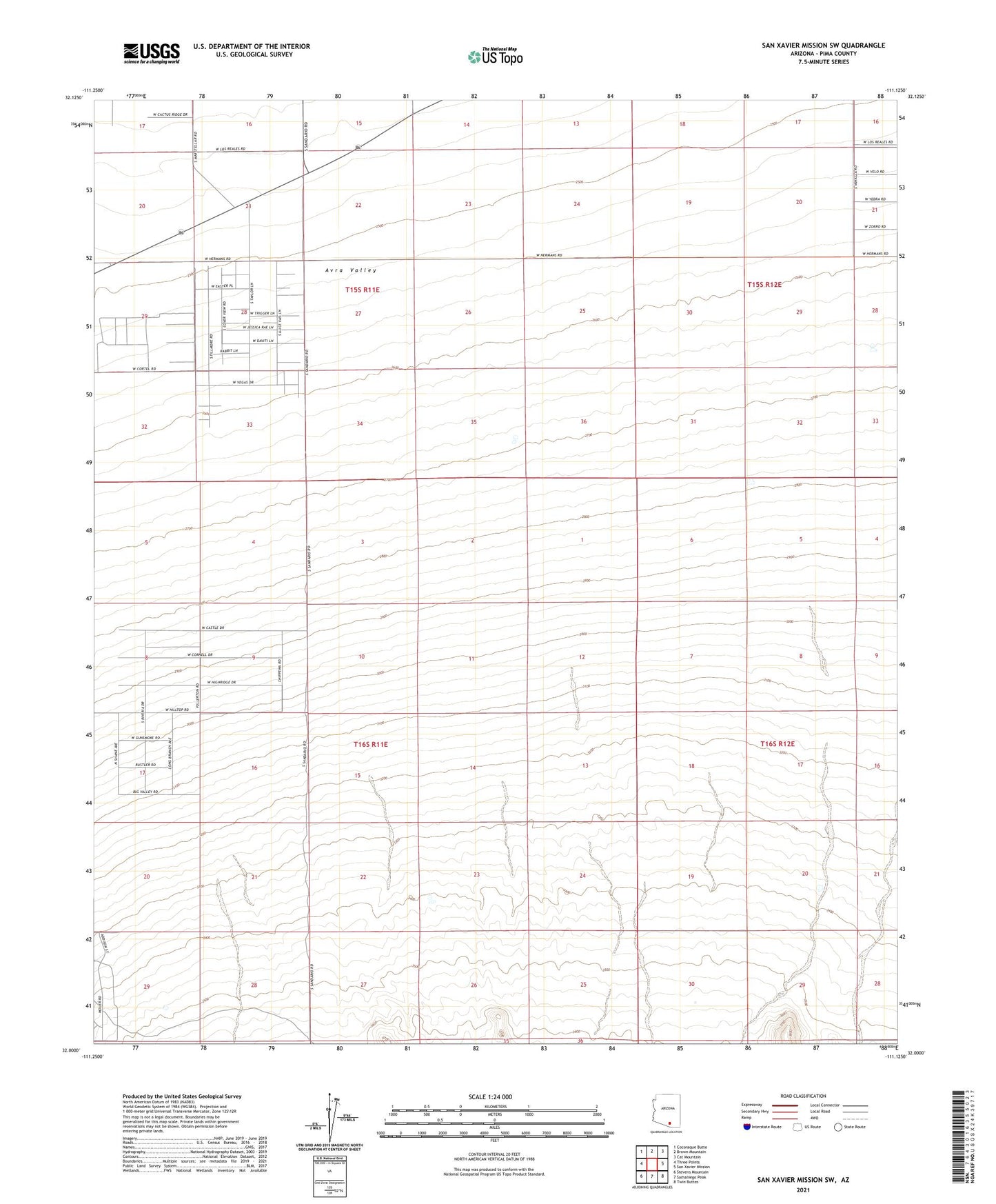 San Xavier Mission SW Arizona US Topo Map Image