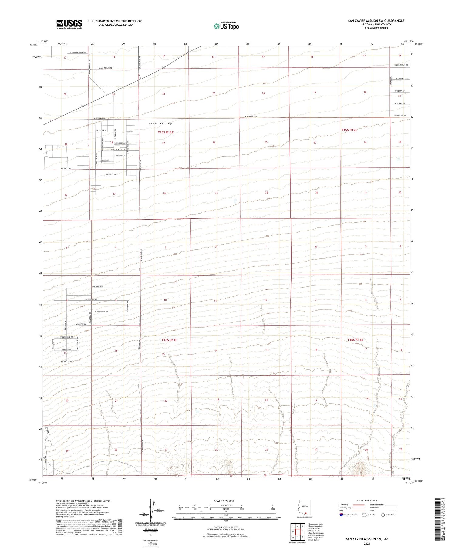 San Xavier Mission SW Arizona US Topo Map Image