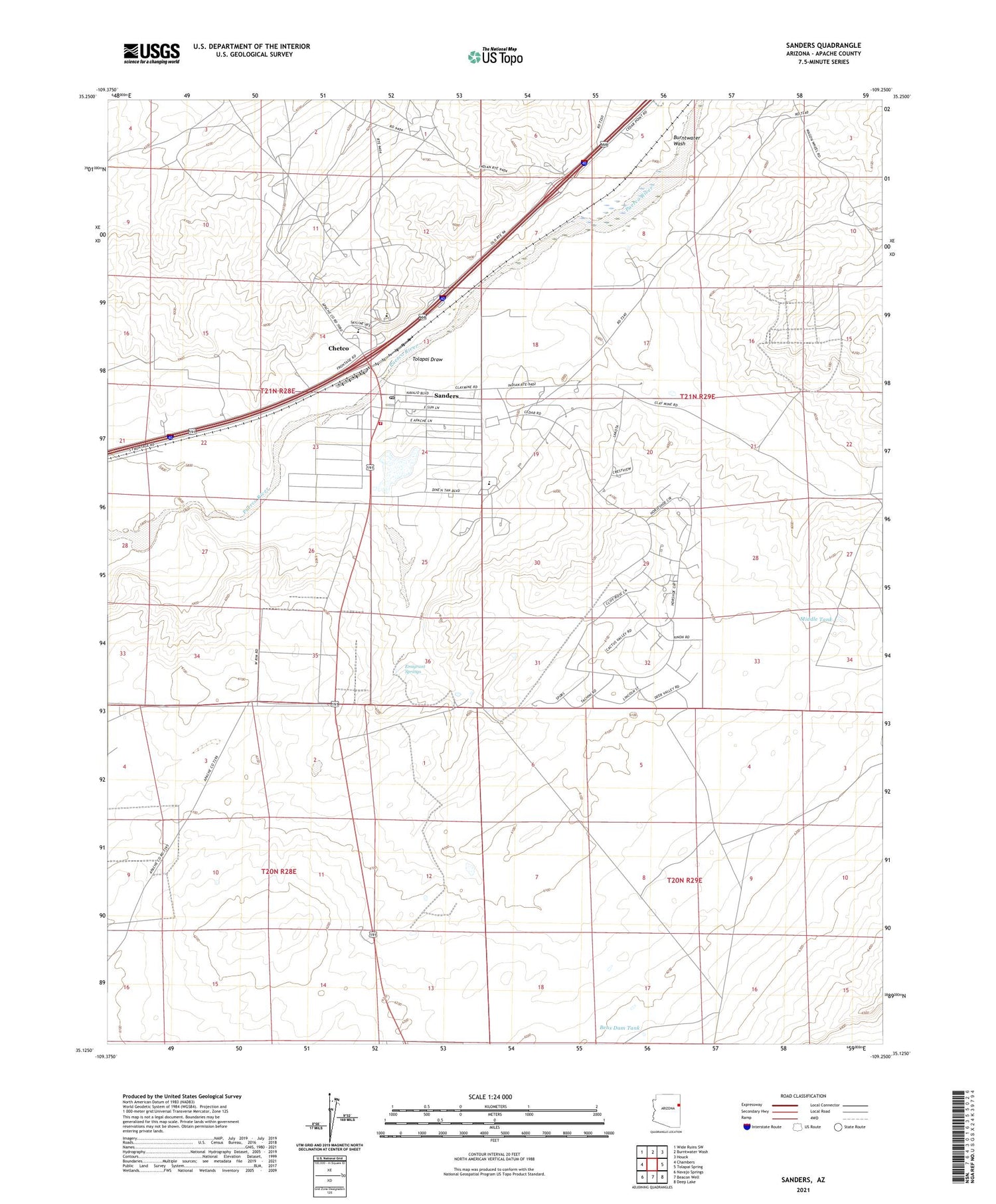 Sanders Arizona US Topo Map Image