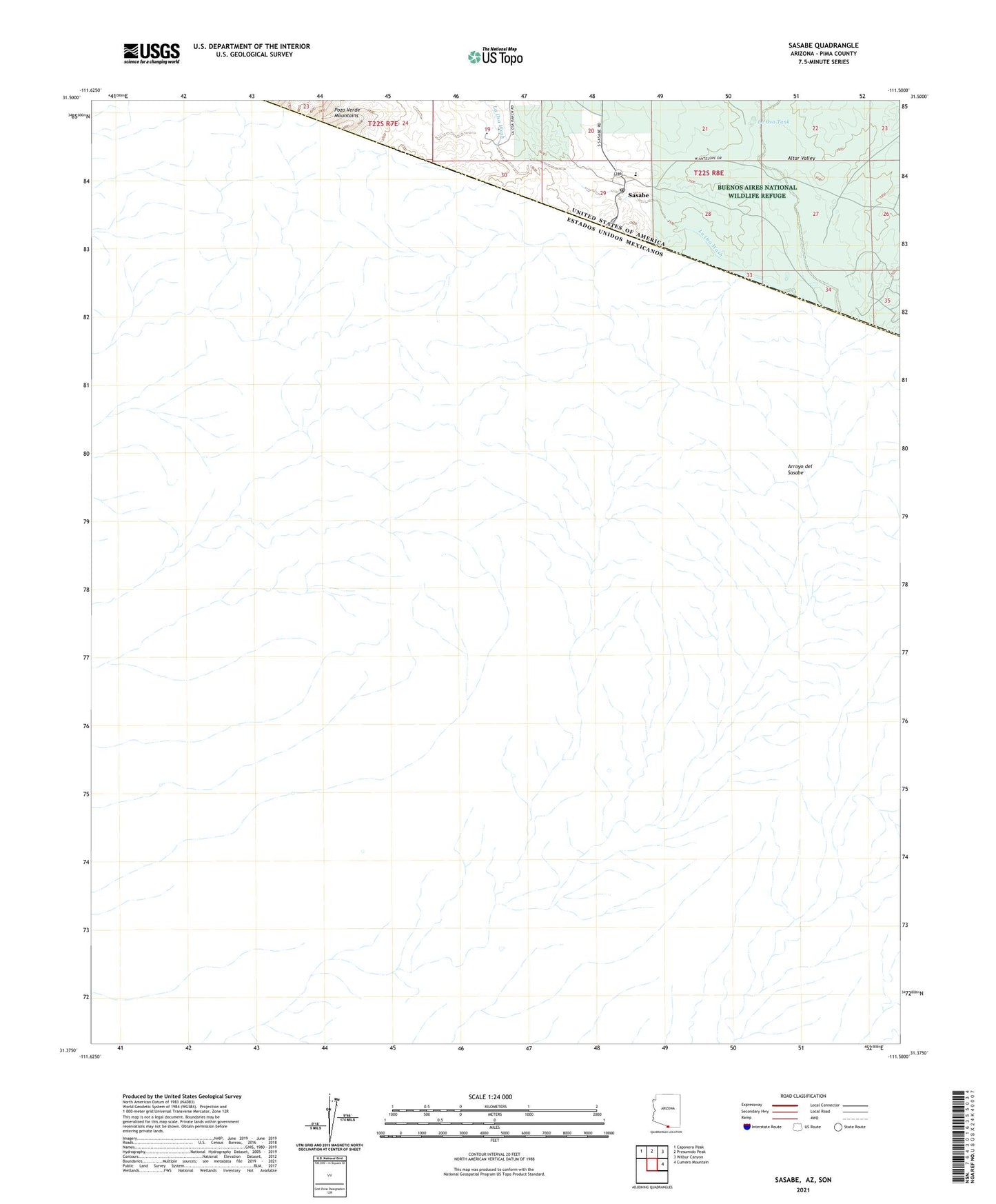 Sasabe Arizona US Topo Map Image