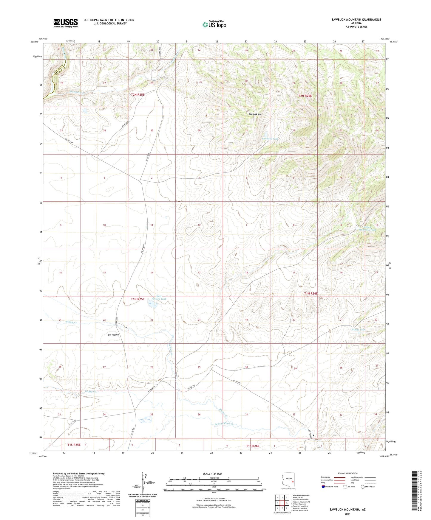 Sawbuck Mountain Arizona US Topo Map Image