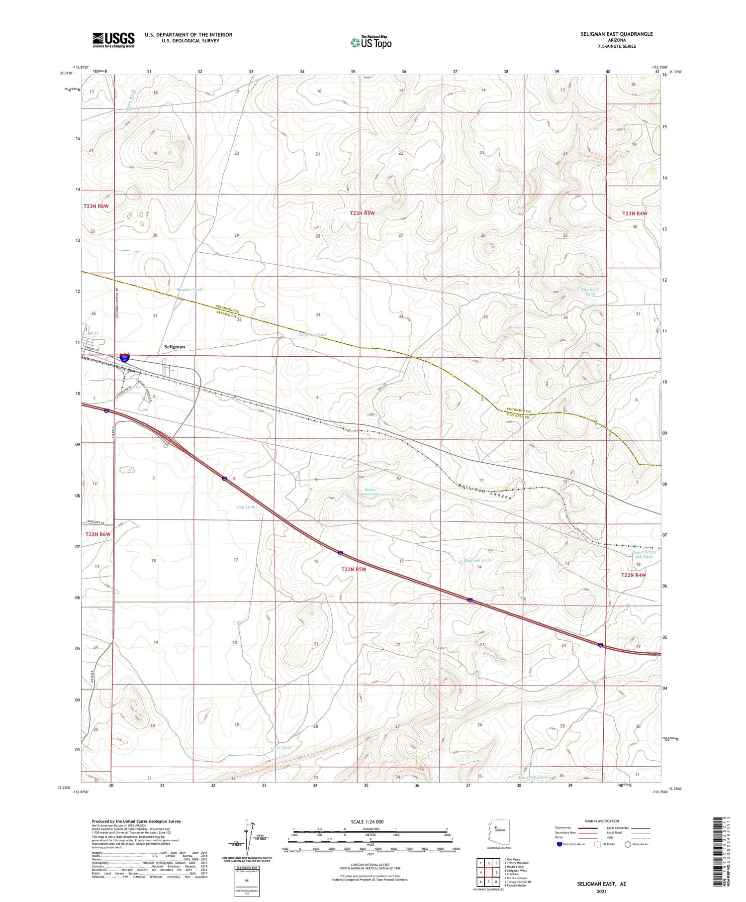 Seligman East Arizona US Topo Map Image