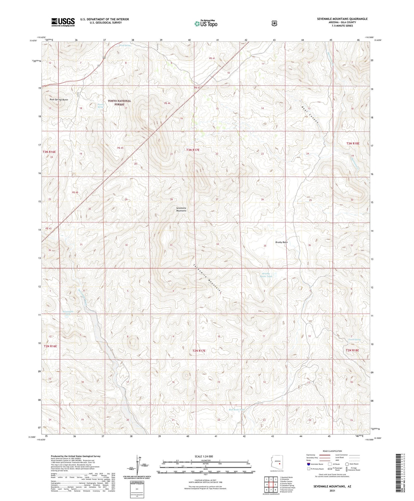 Sevenmile Mountains Arizona US Topo Map Image