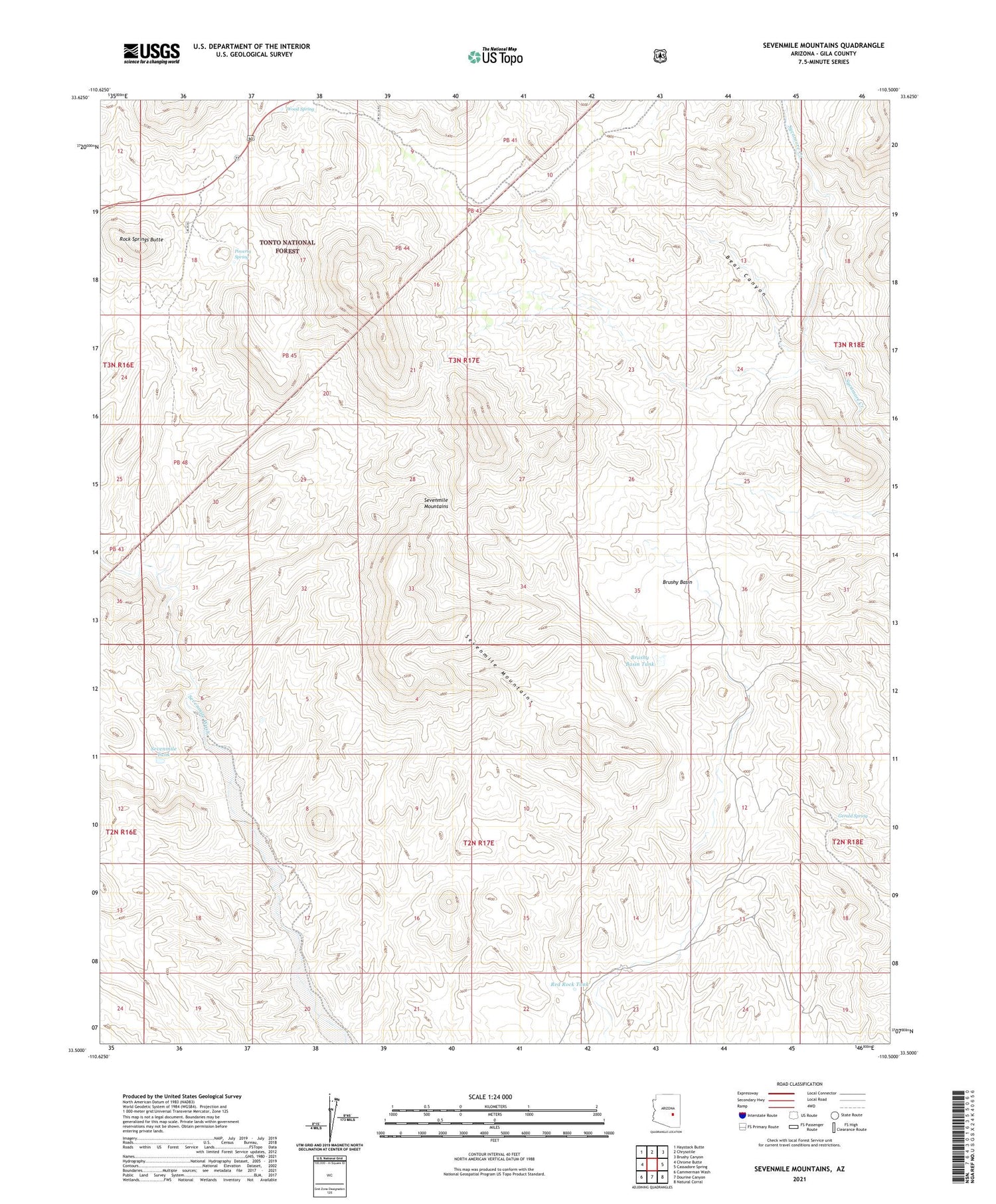 Sevenmile Mountains Arizona US Topo Map Image