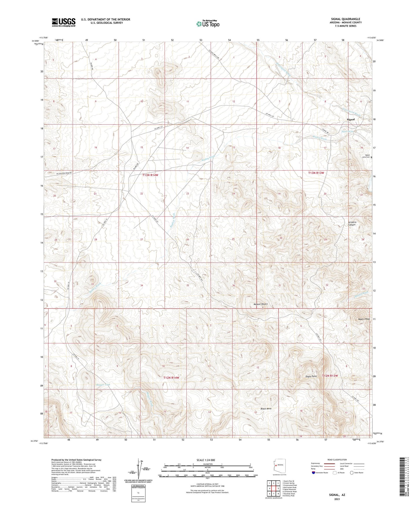 Signal Arizona US Topo Map Image