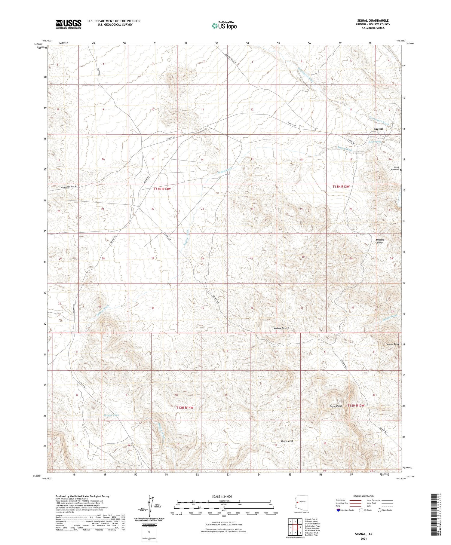 Signal Arizona US Topo Map Image