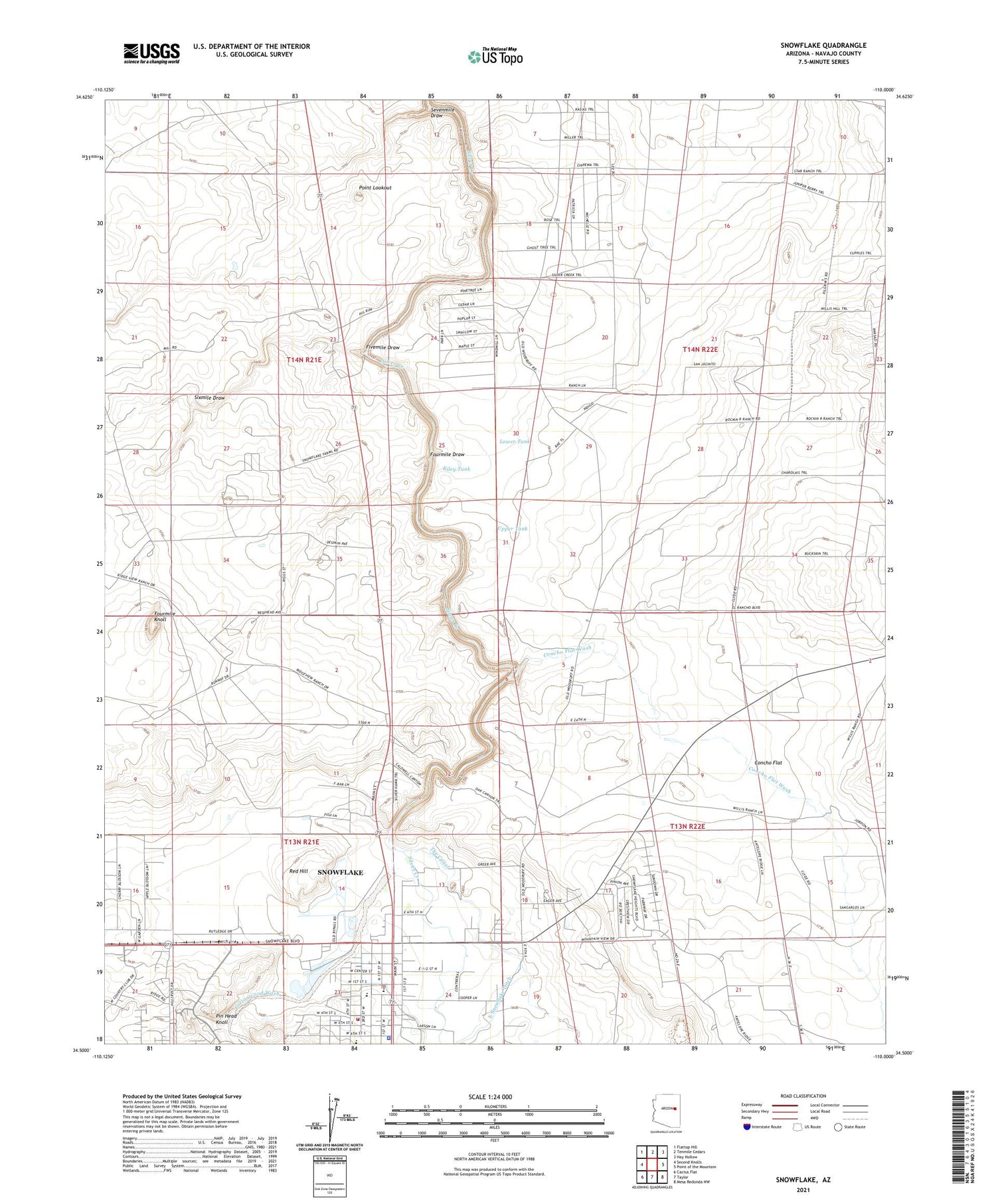 Snowflake Arizona US Topo Map Image