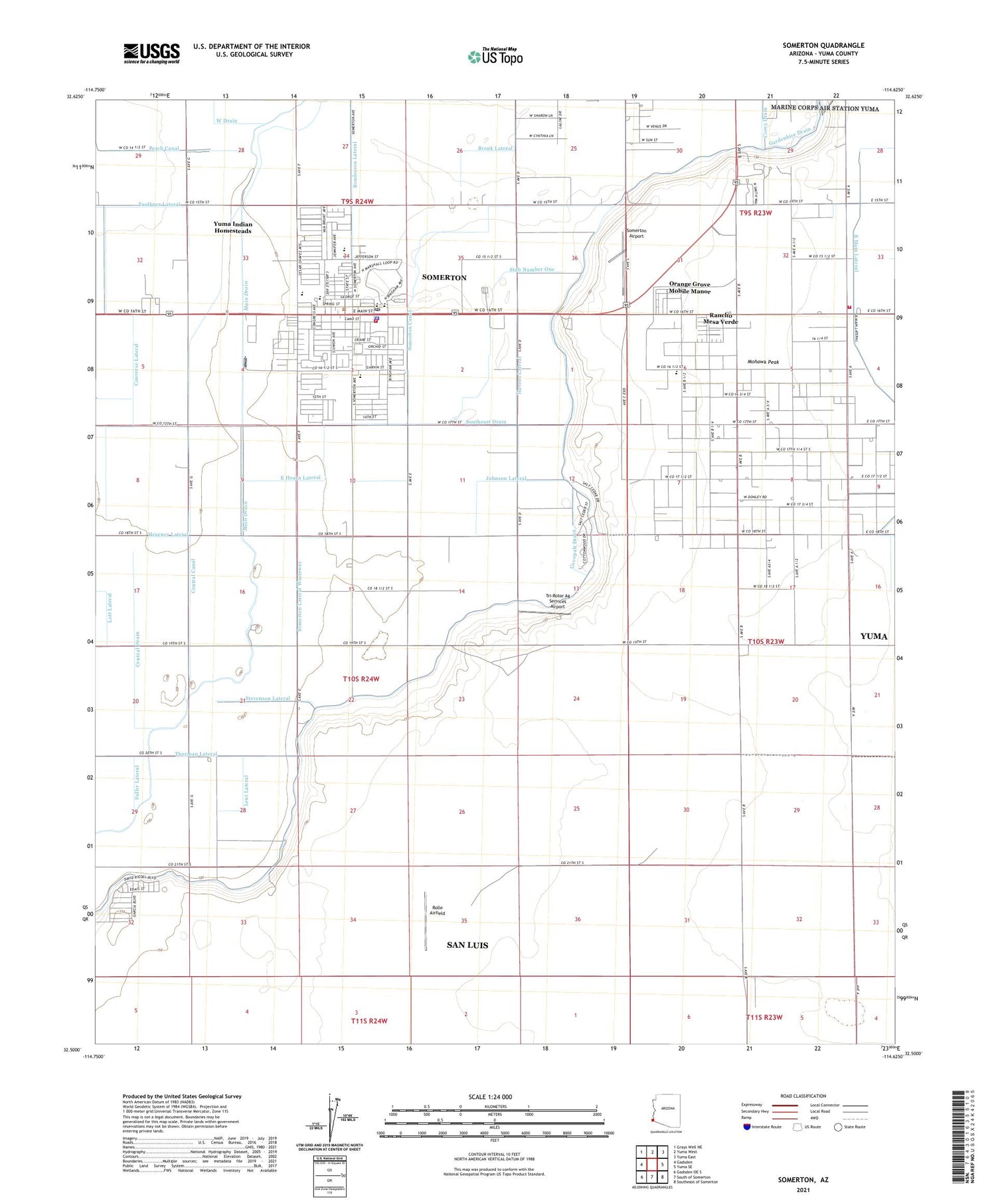 Somerton Arizona US Topo Map Image