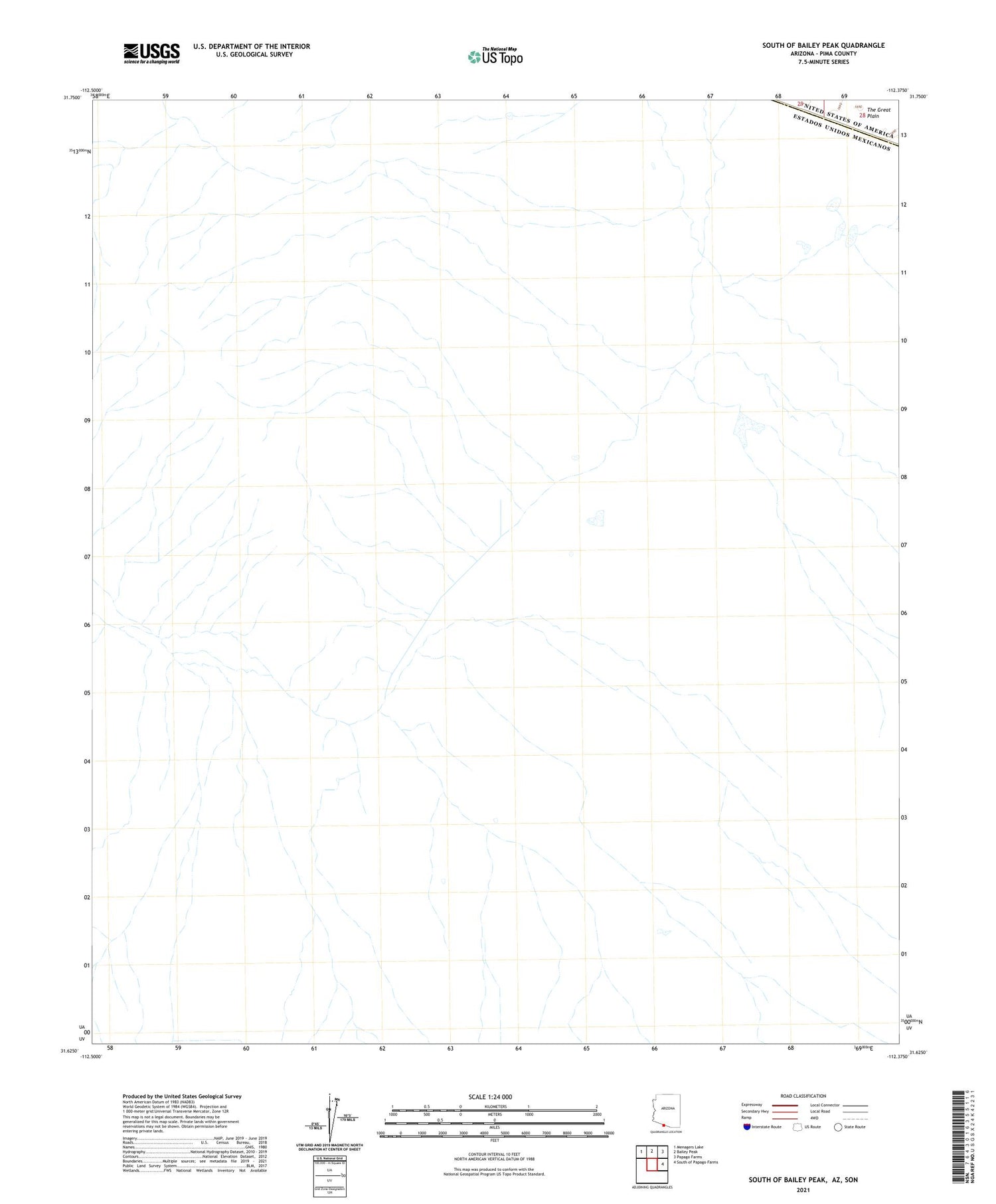 South of Bailey Peak Arizona US Topo Map Image