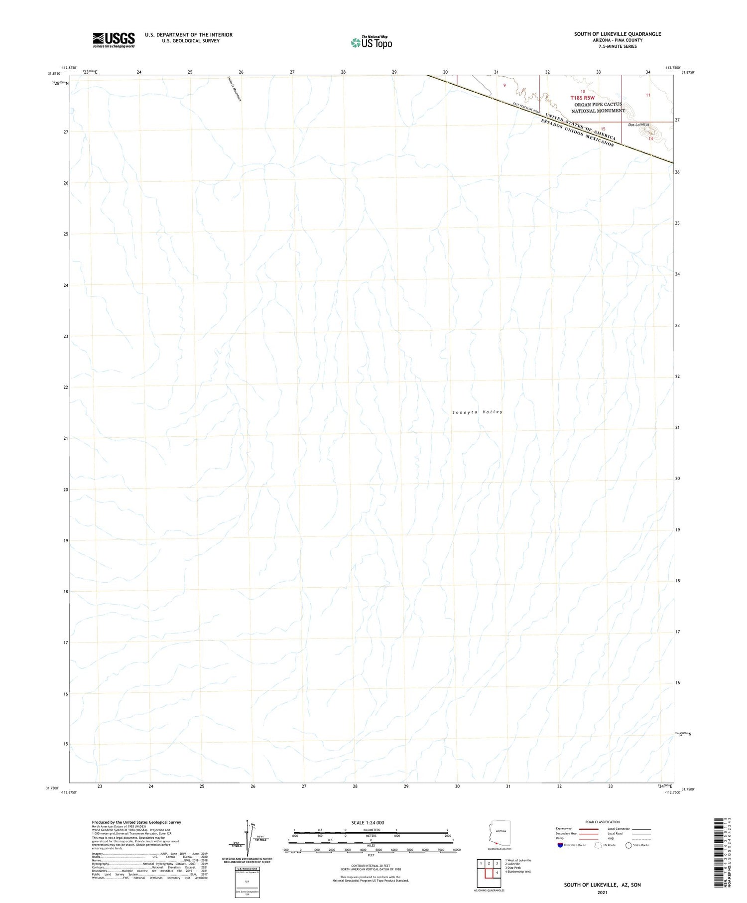 South of Lukeville Arizona US Topo Map Image