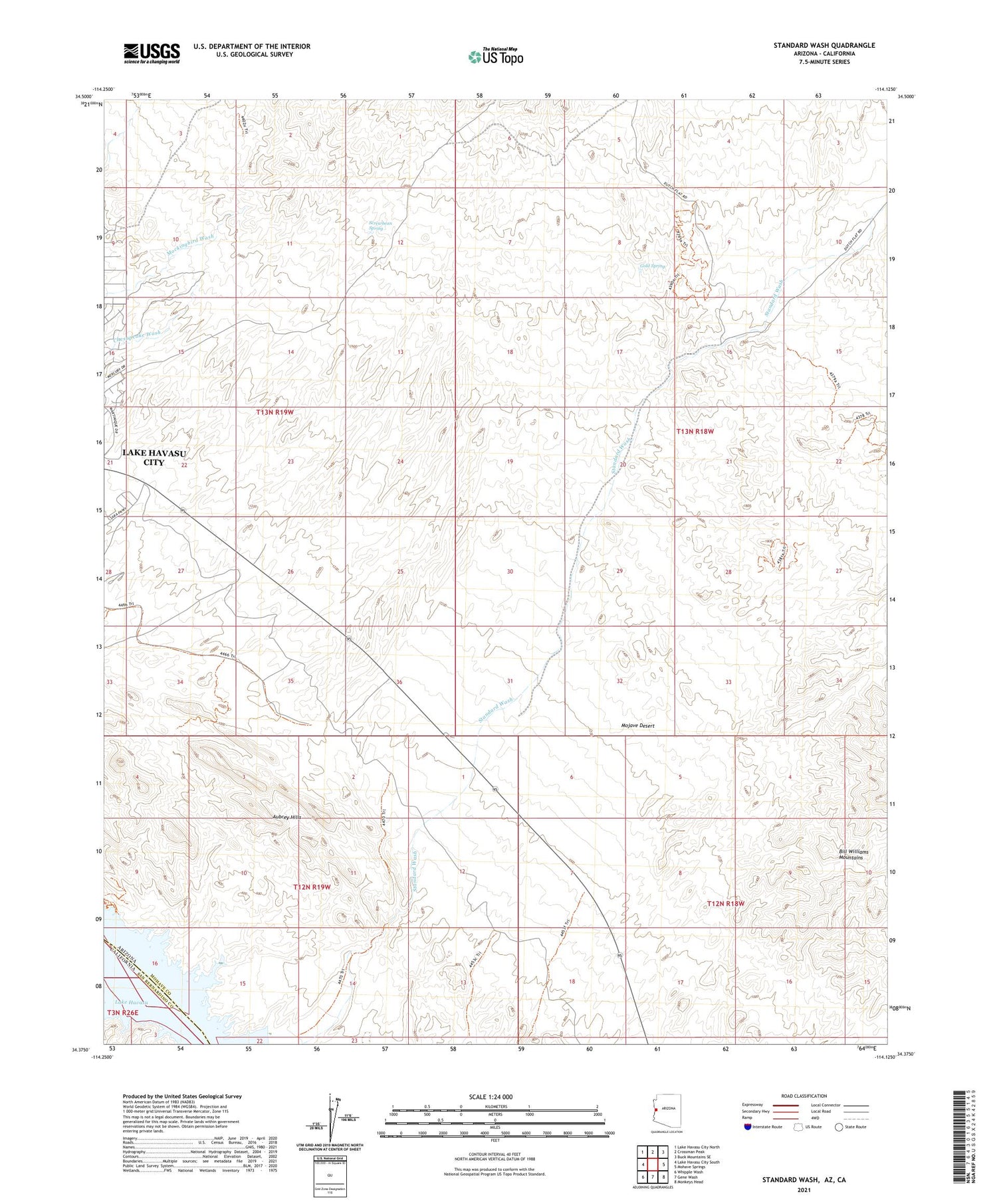 Standard Wash Arizona US Topo Map Image