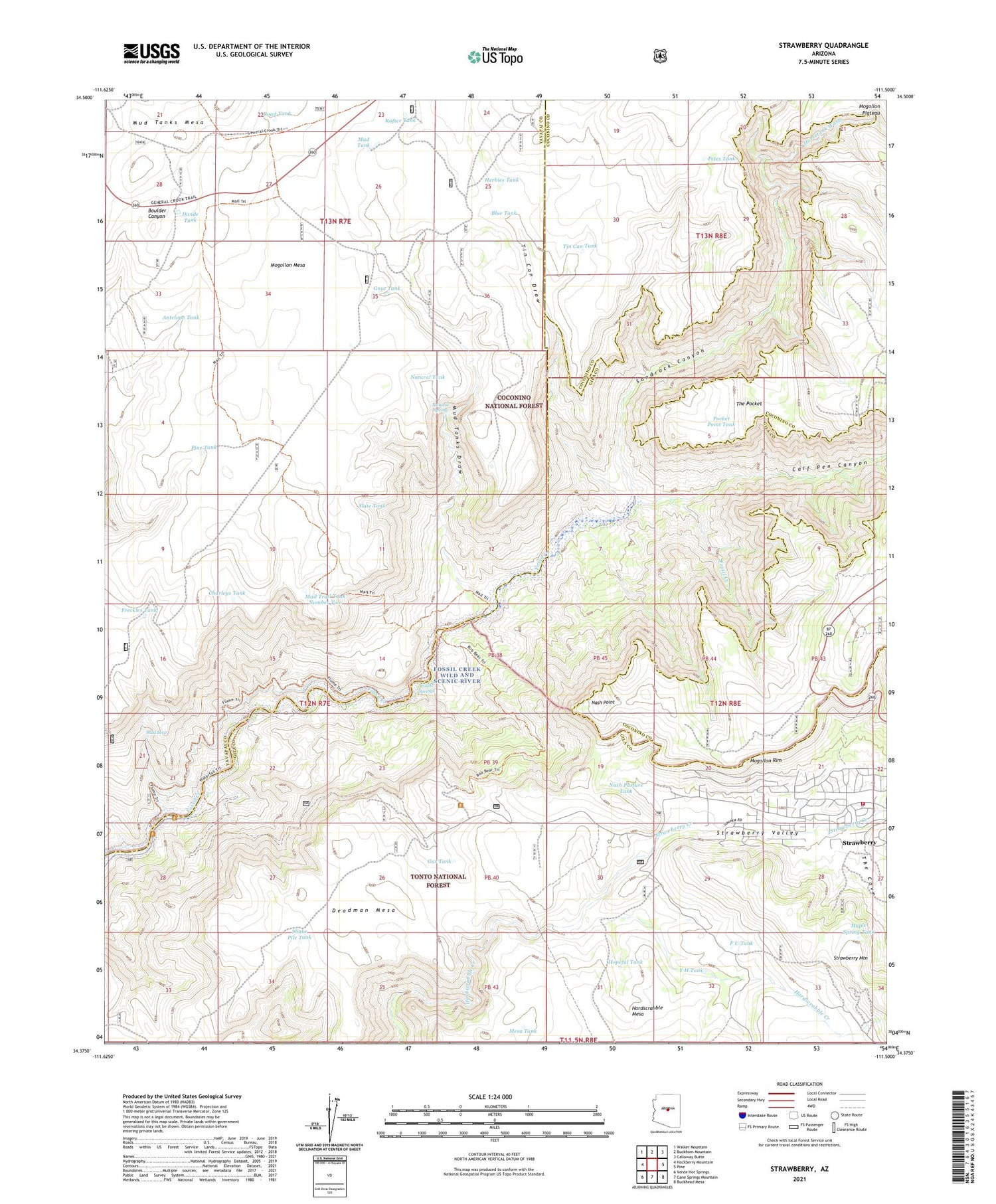 Strawberry Arizona US Topo Map Image