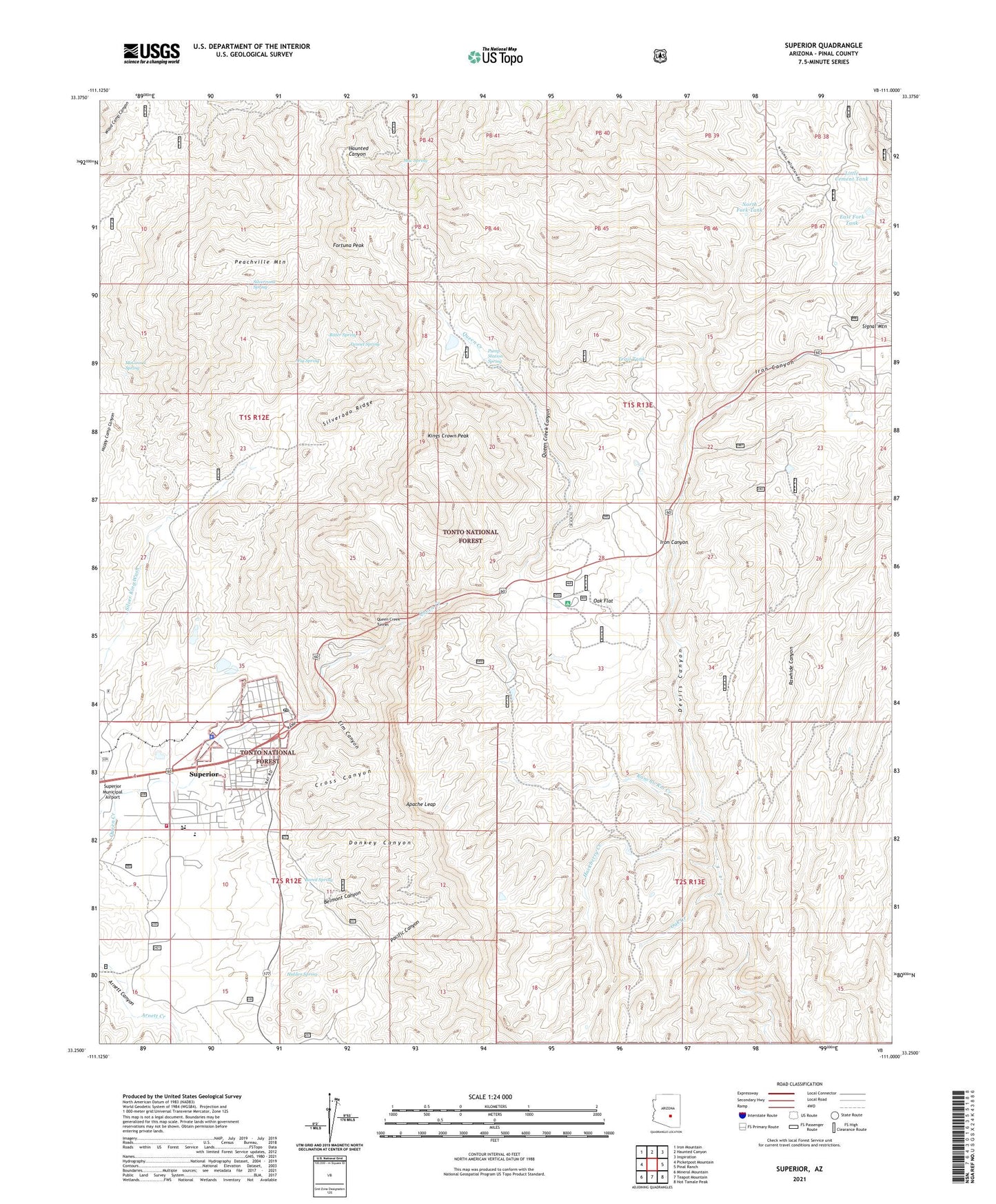 Superior Arizona US Topo Map Image