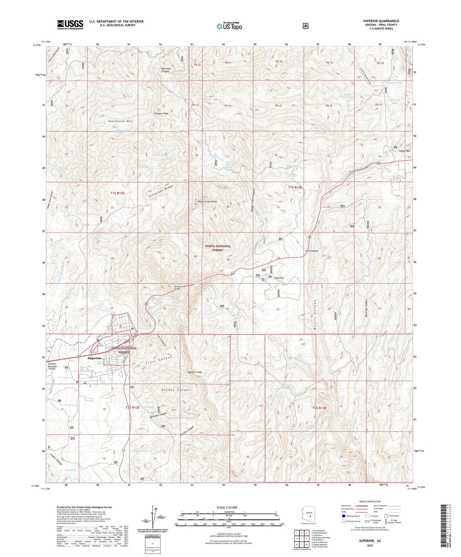 Superior Arizona US Topo Map Image