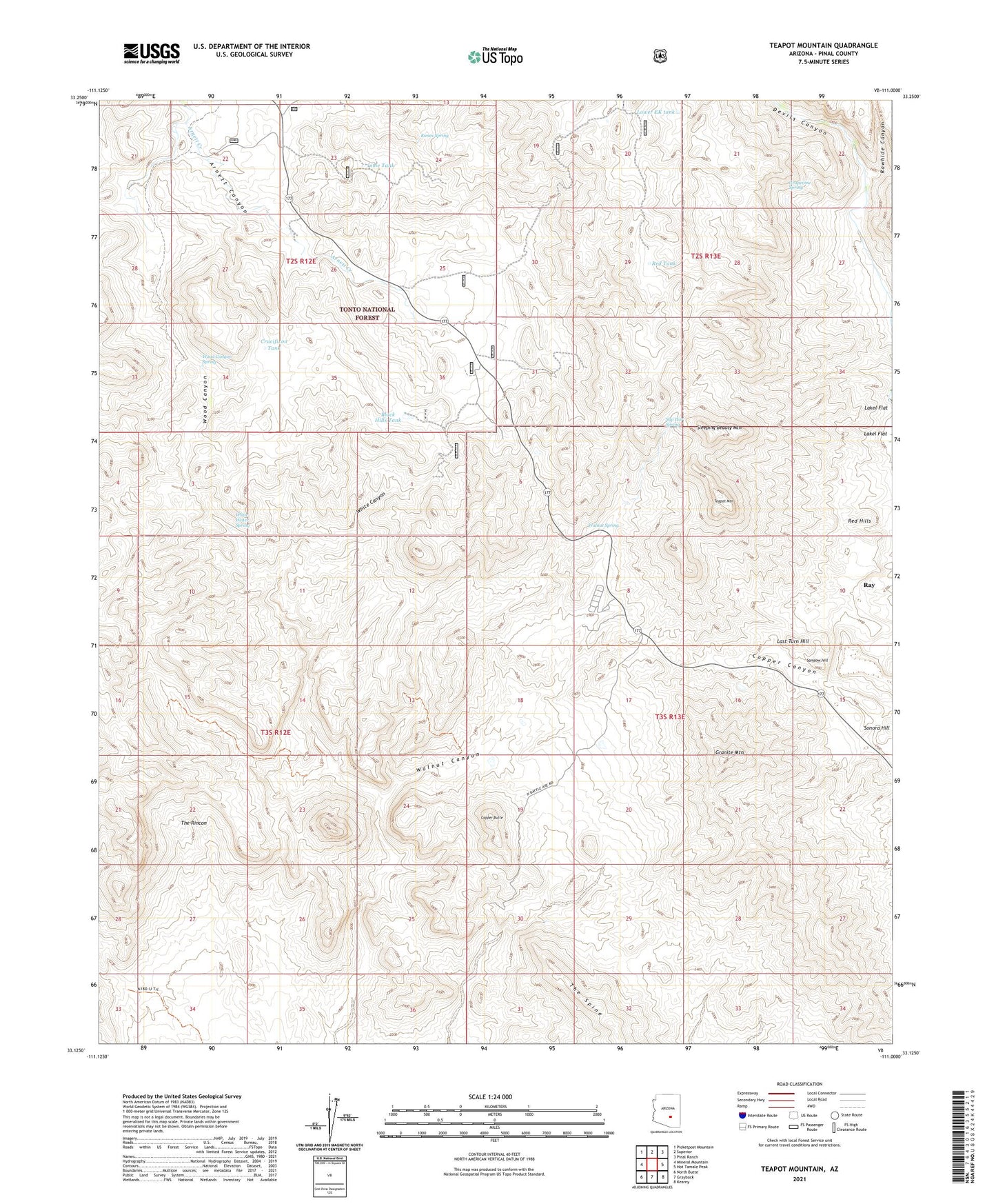 Teapot Mountain Arizona US Topo Map Image