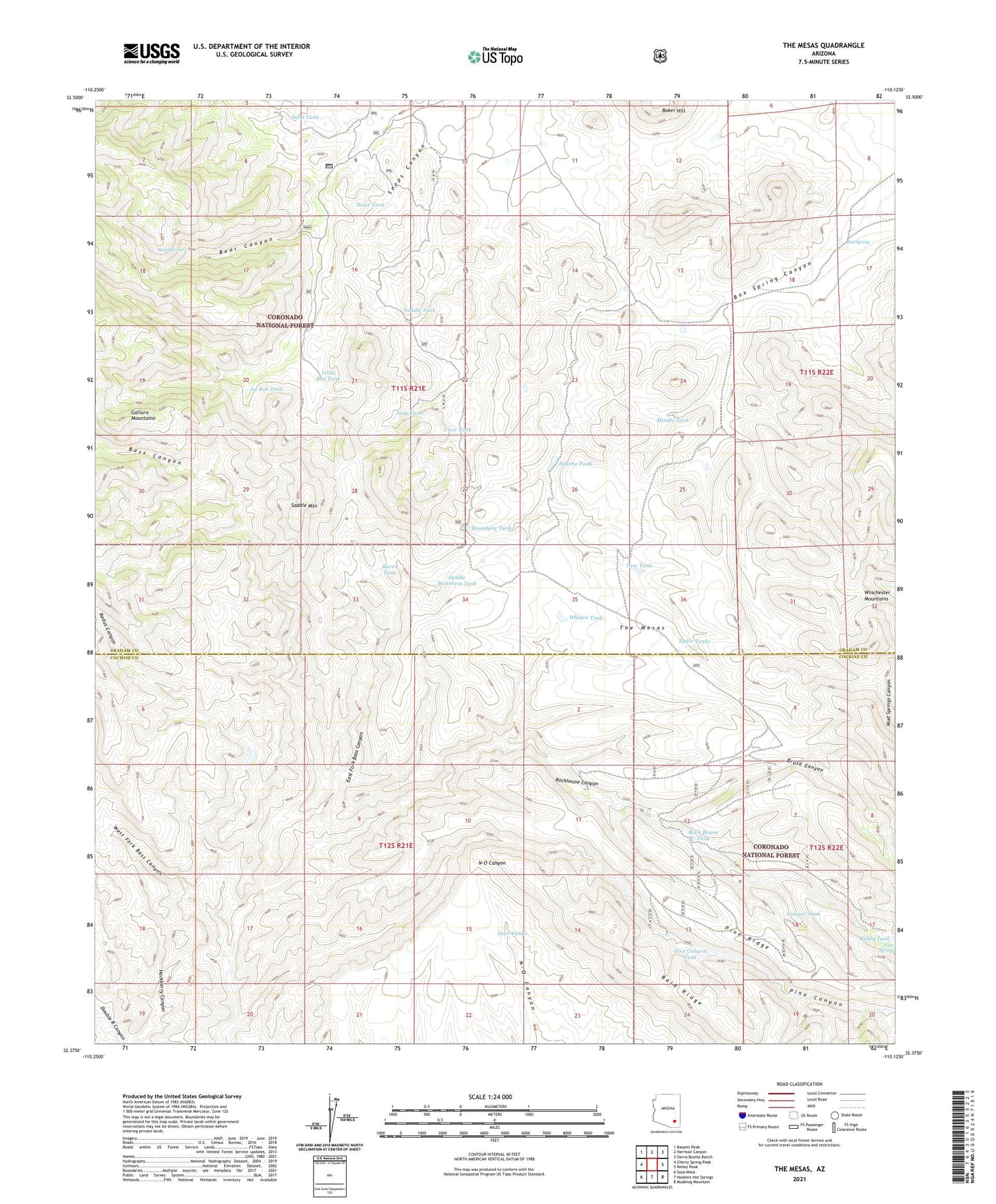 The Mesas Arizona US Topo Map Image