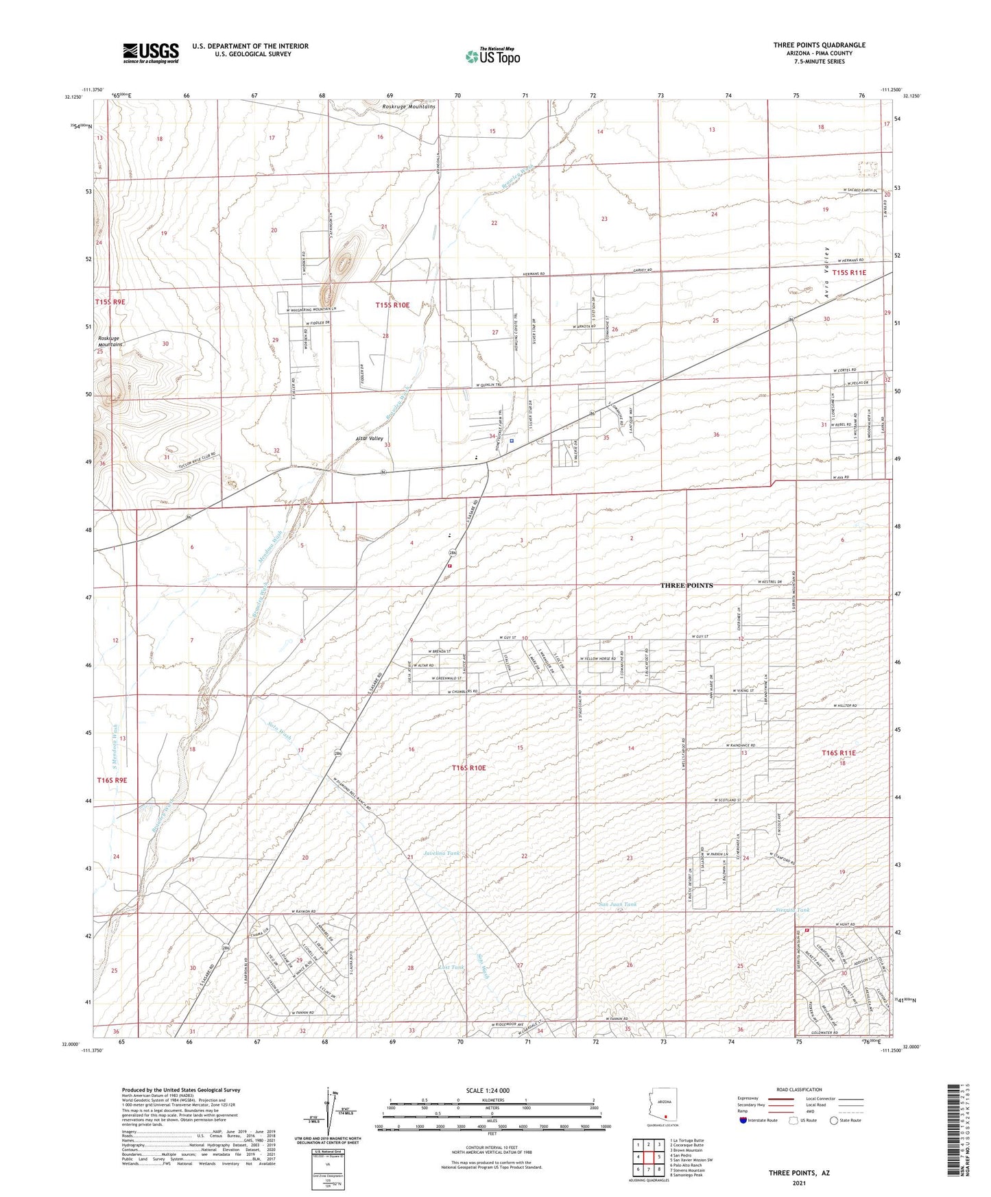 Three Points Arizona US Topo Map Image