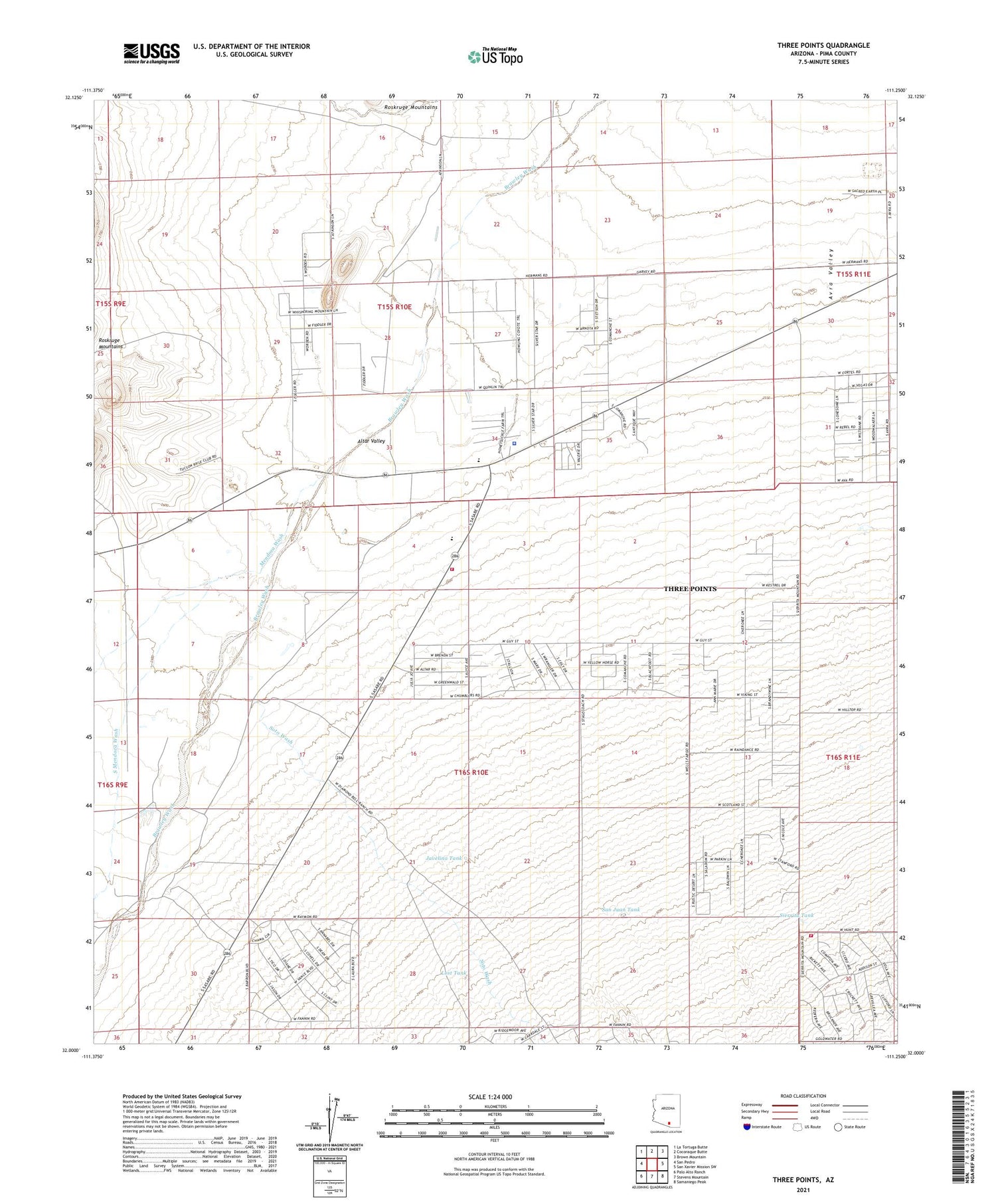 Three Points Arizona US Topo Map Image