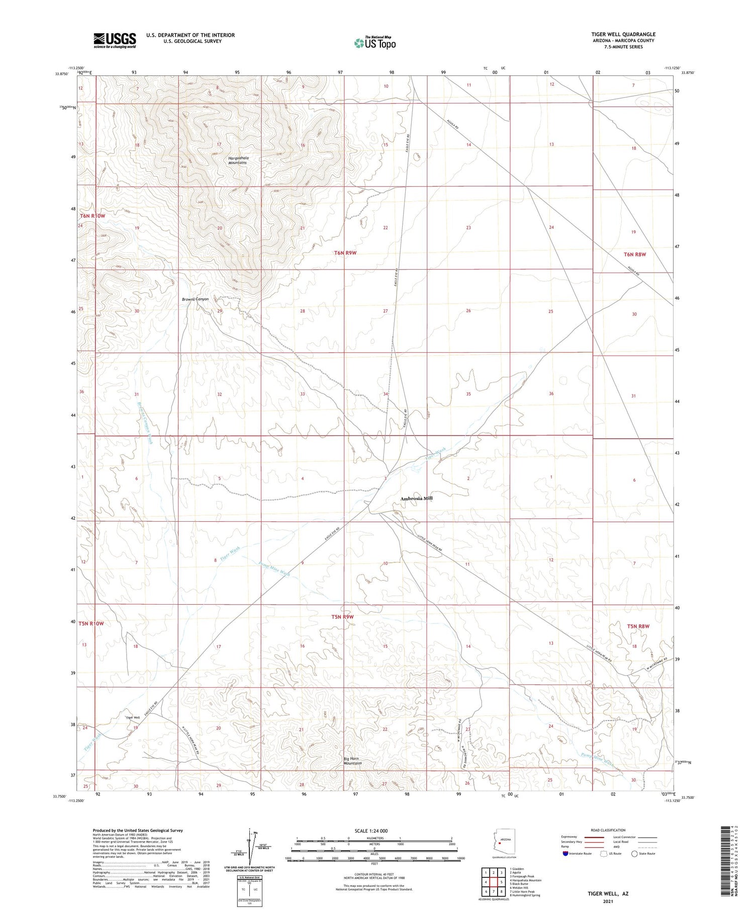 Tiger Well Arizona US Topo Map Image