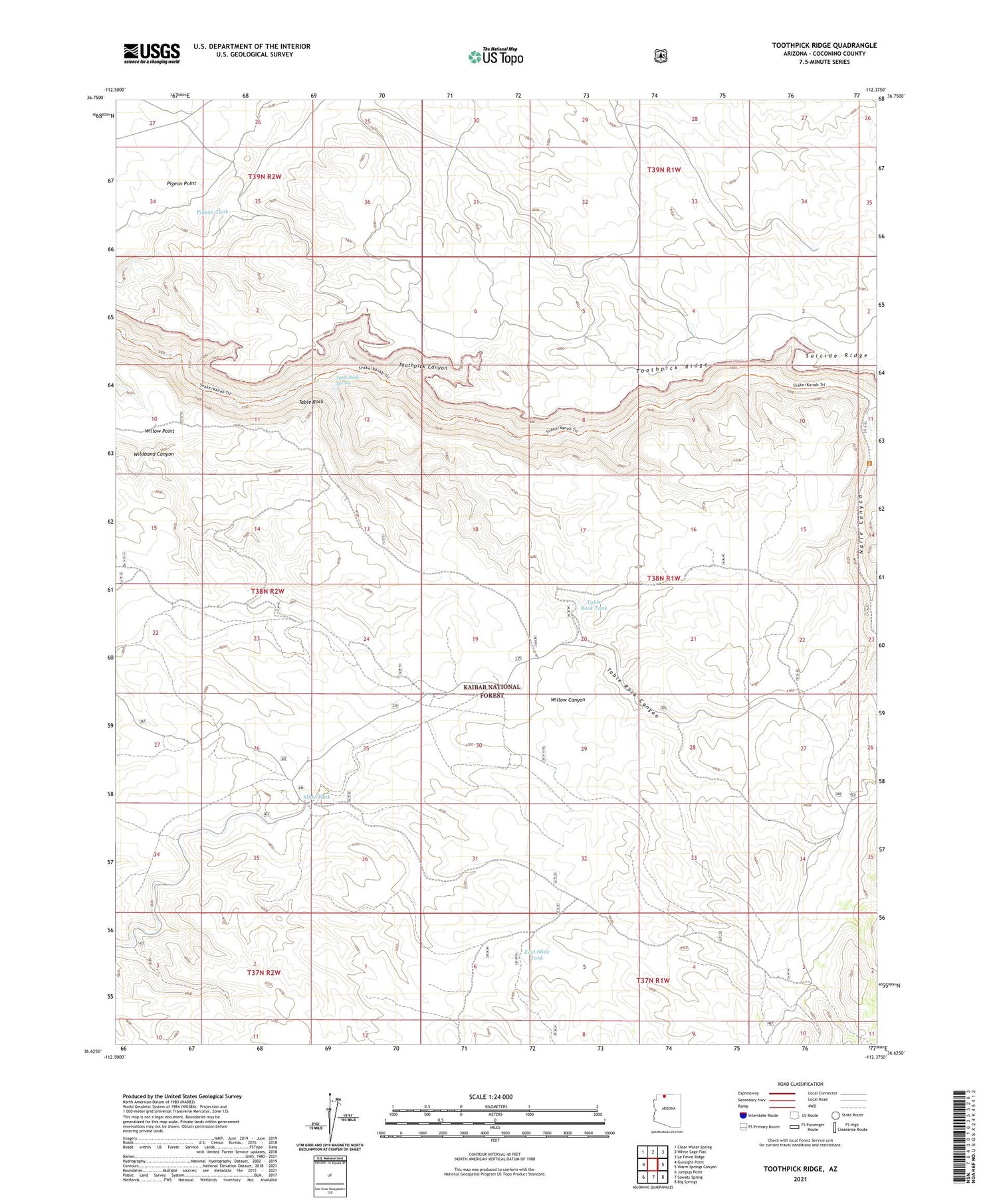 Toothpick Ridge Arizona US Topo Map Image