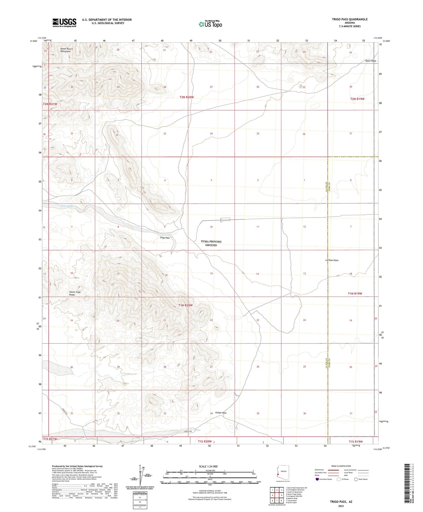 Trigo Pass Arizona US Topo Map Image