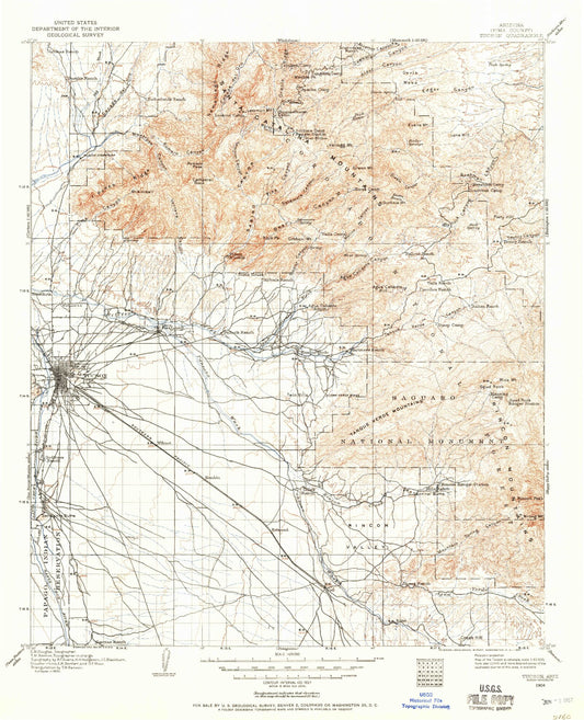 Historic 1904 Tucson Arizona 30'x30' Topo Map Image