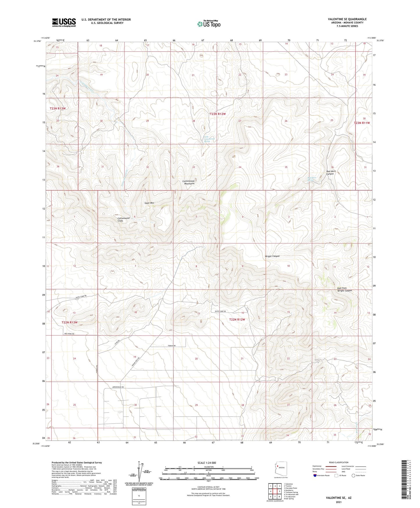 Valentine SE Arizona US Topo Map Image
