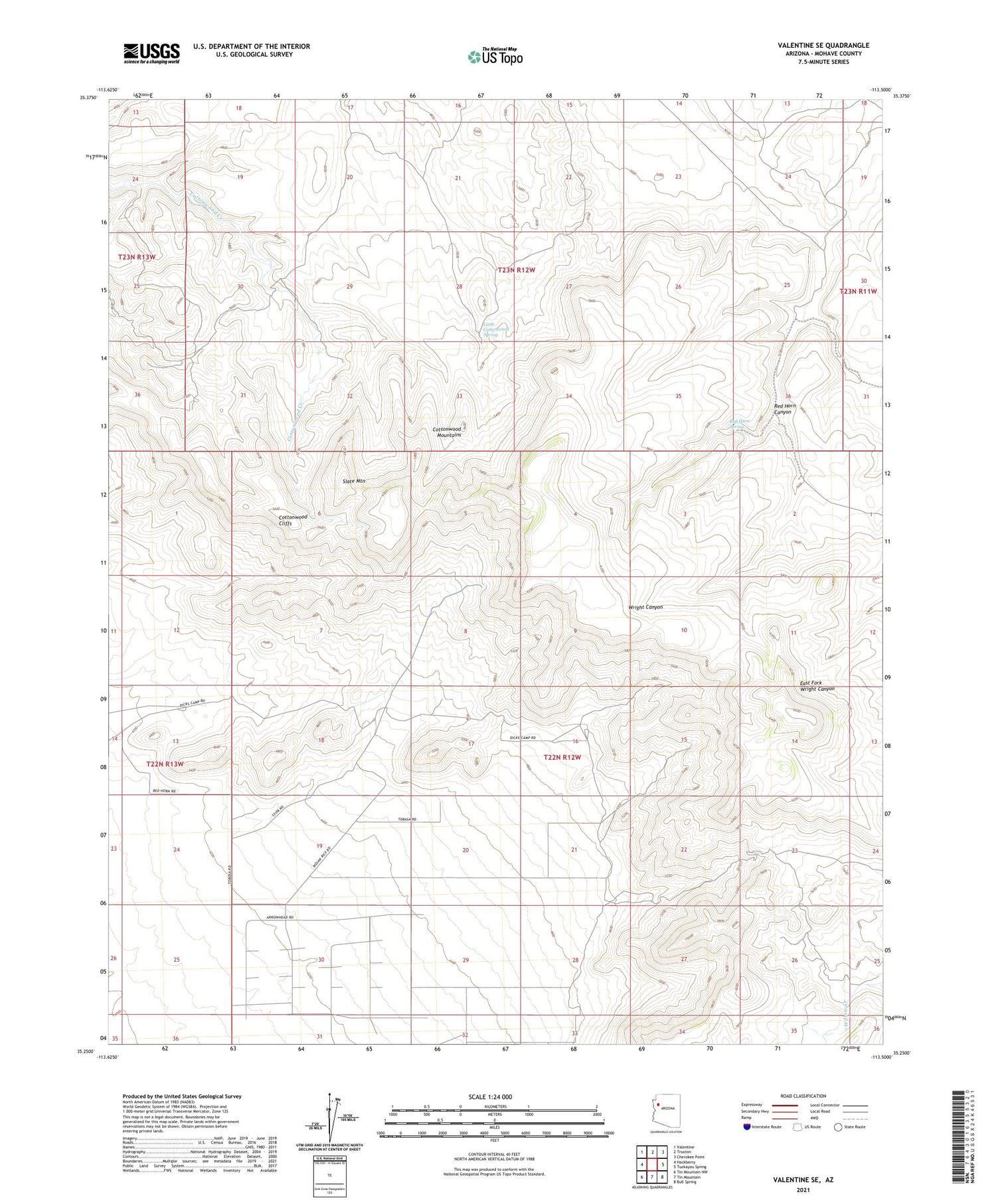 Valentine SE Arizona US Topo Map Image