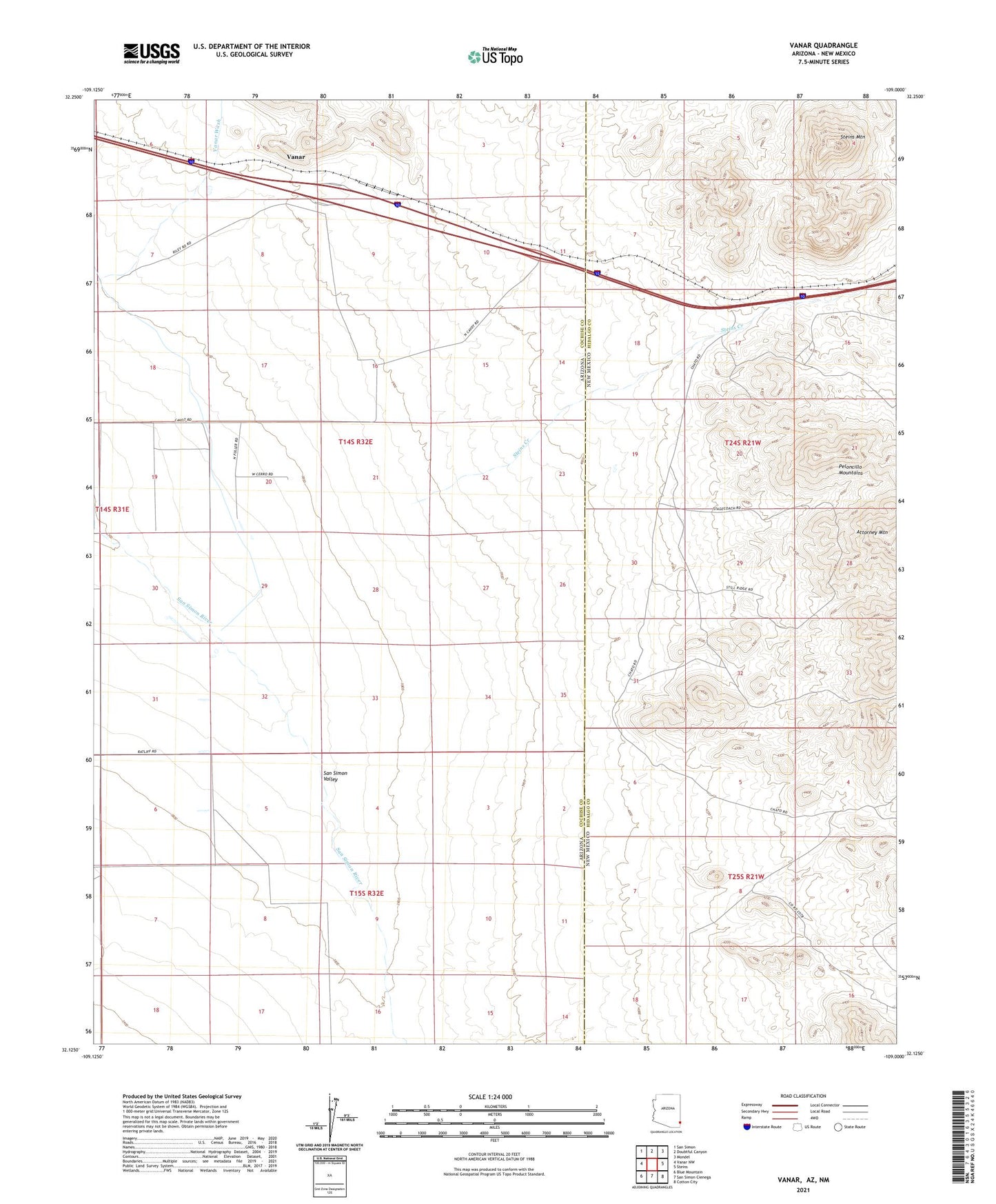 Vanar Arizona US Topo Map Image