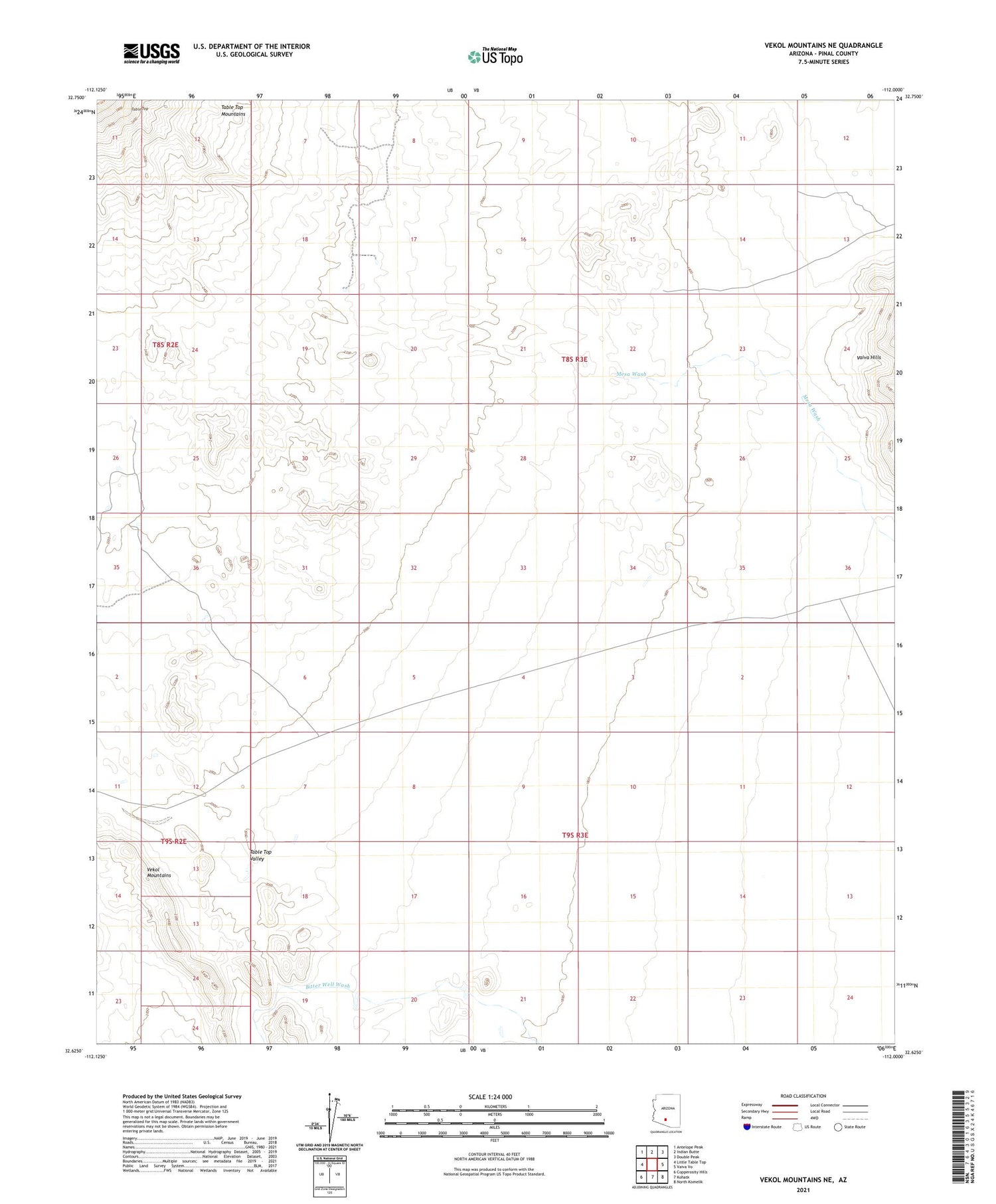 Vekol Mountains NE Arizona US Topo Map Image