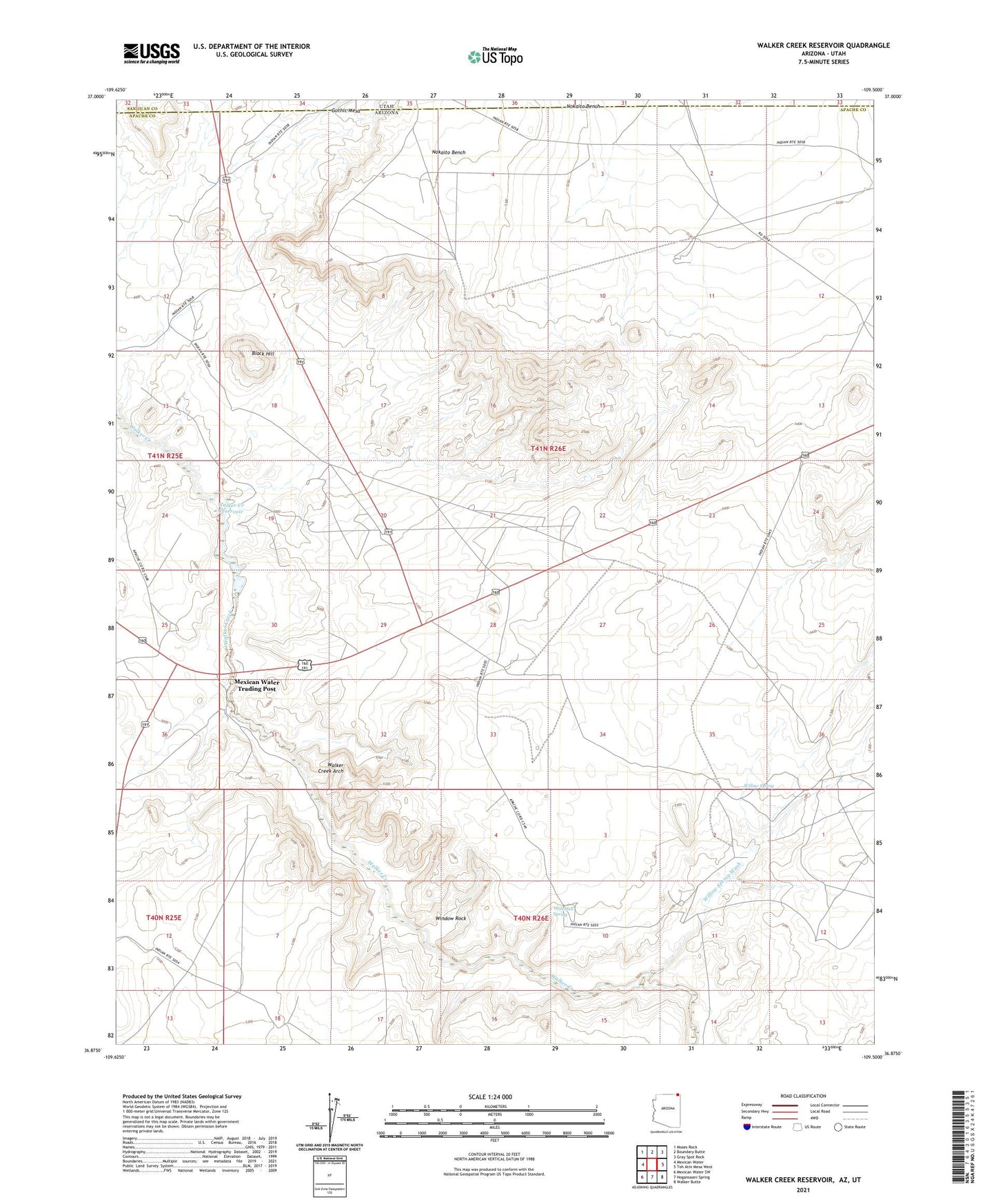 Walker Creek Reservoir Arizona US Topo Map Image