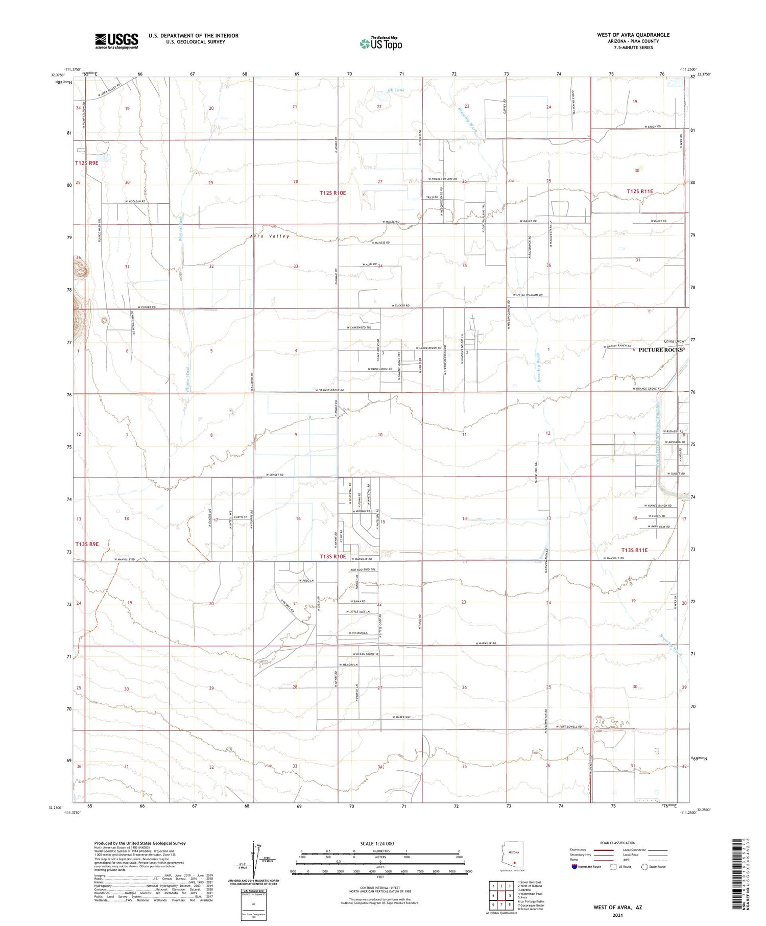West of Avra Arizona US Topo Map Image