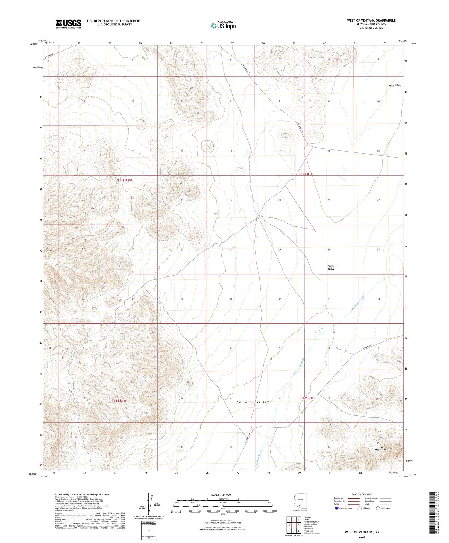 West of Ventana Arizona US Topo Map Image
