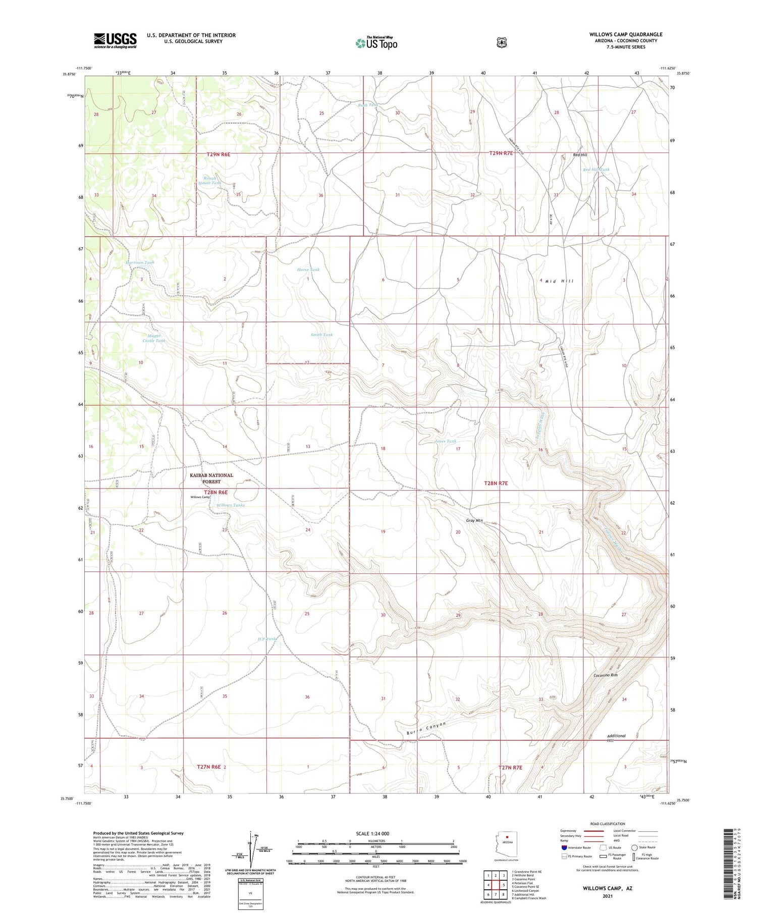 Willows Camp Arizona US Topo Map Image