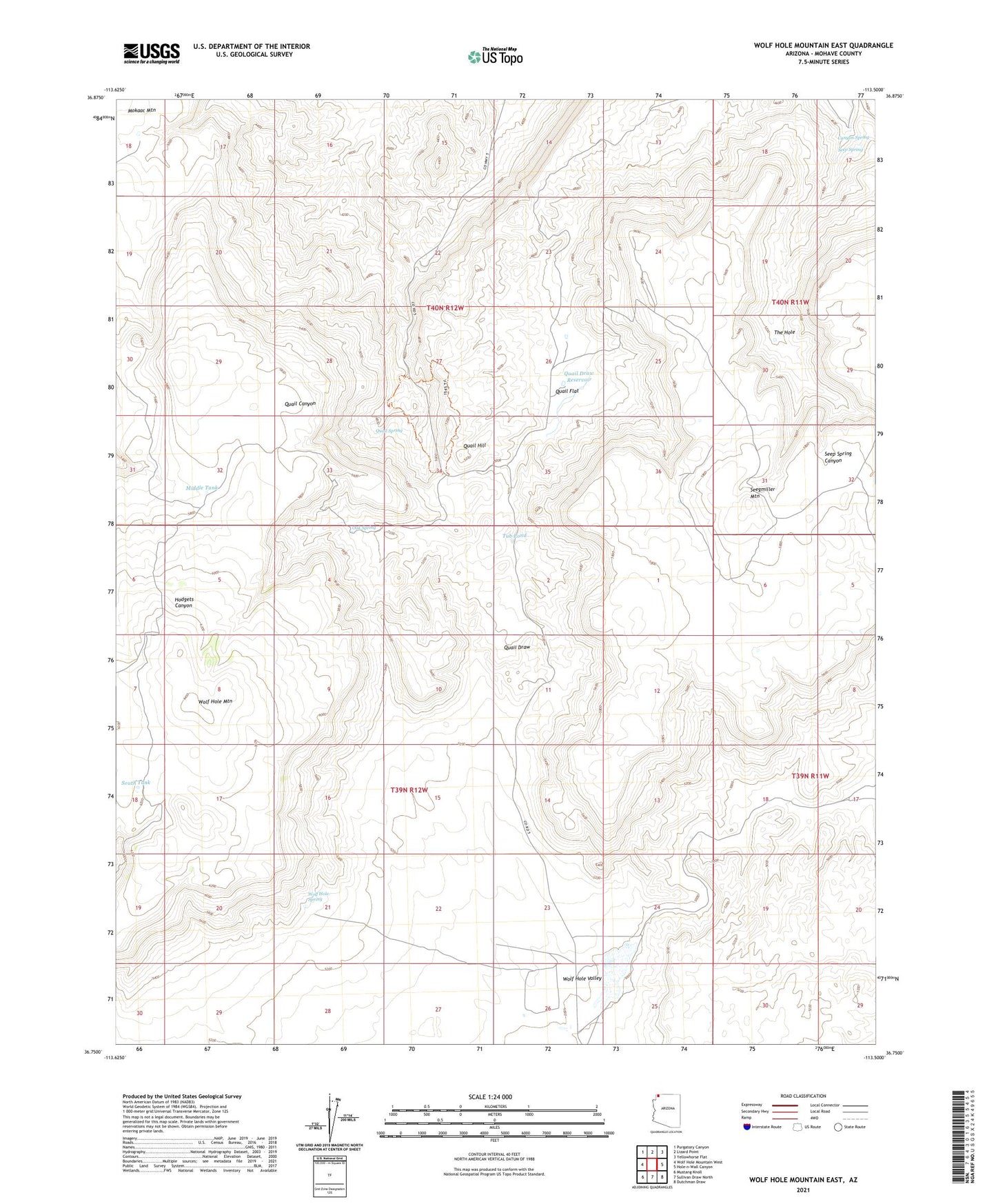 Wolf Hole Mountain East Arizona US Topo Map Image
