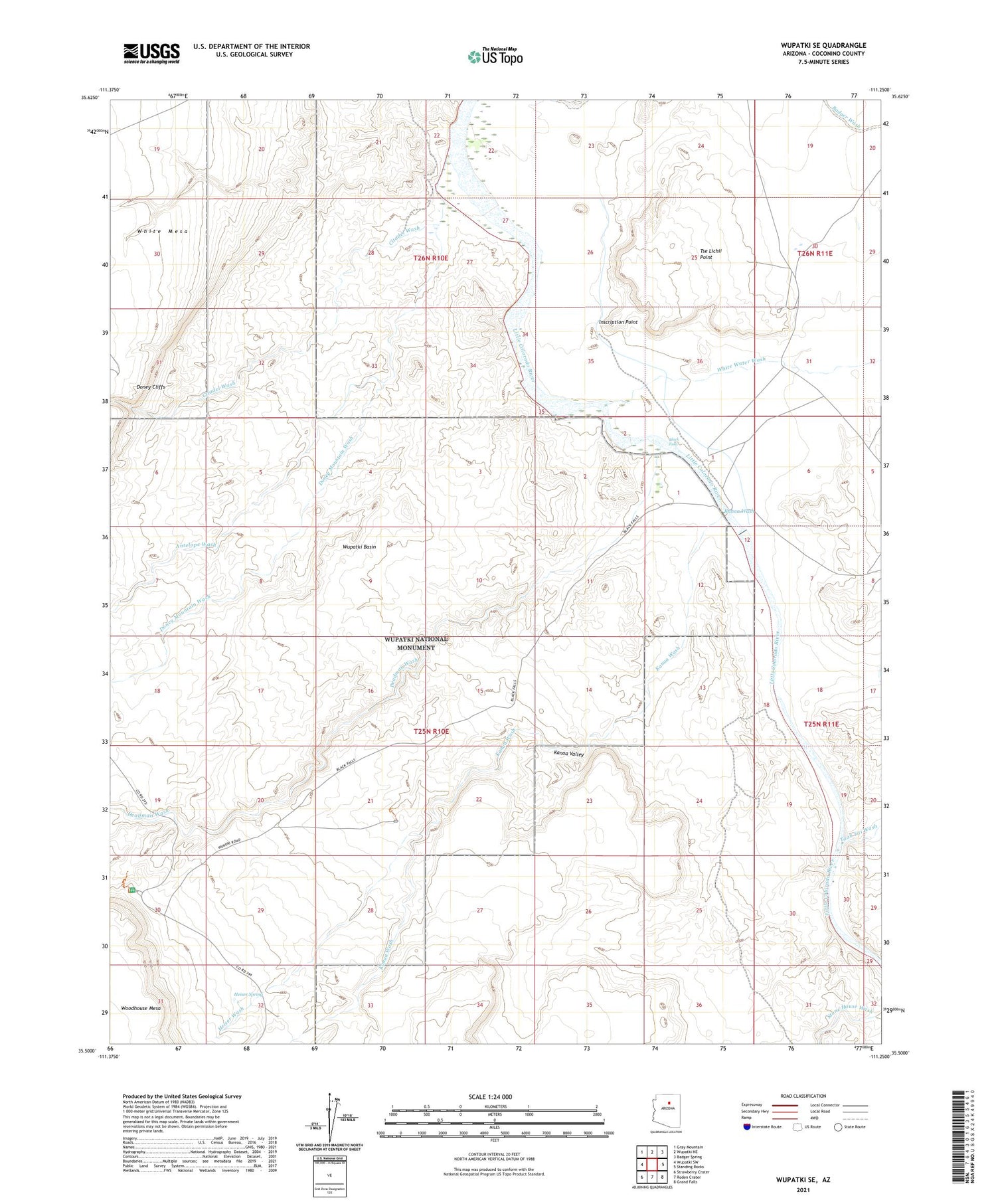 Wupatki SE Arizona US Topo Map Image