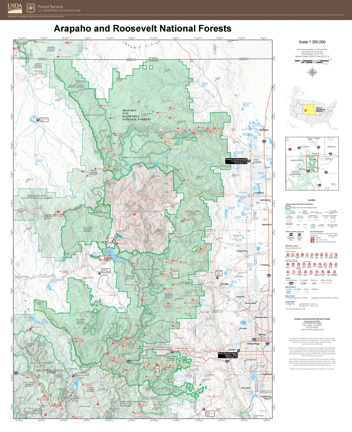 Arapaho and Roosevelt National Forests Map