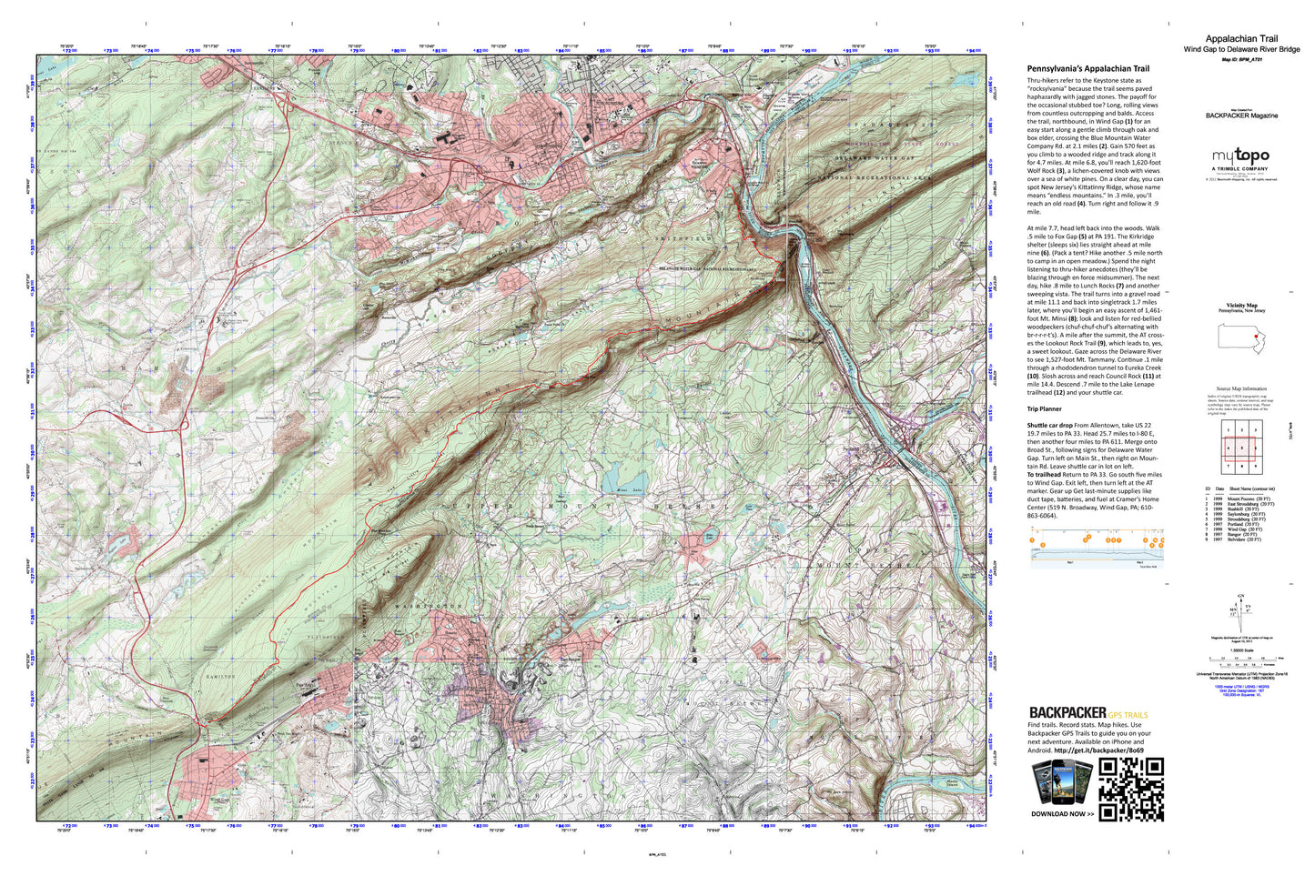 Wind Gap to Delaware River Bridge Map (Appalachian Trail, Pennsylvania) Image