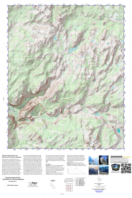 Half Dome via Tuolumne Meadows Map (Yosemite NP, California) Image