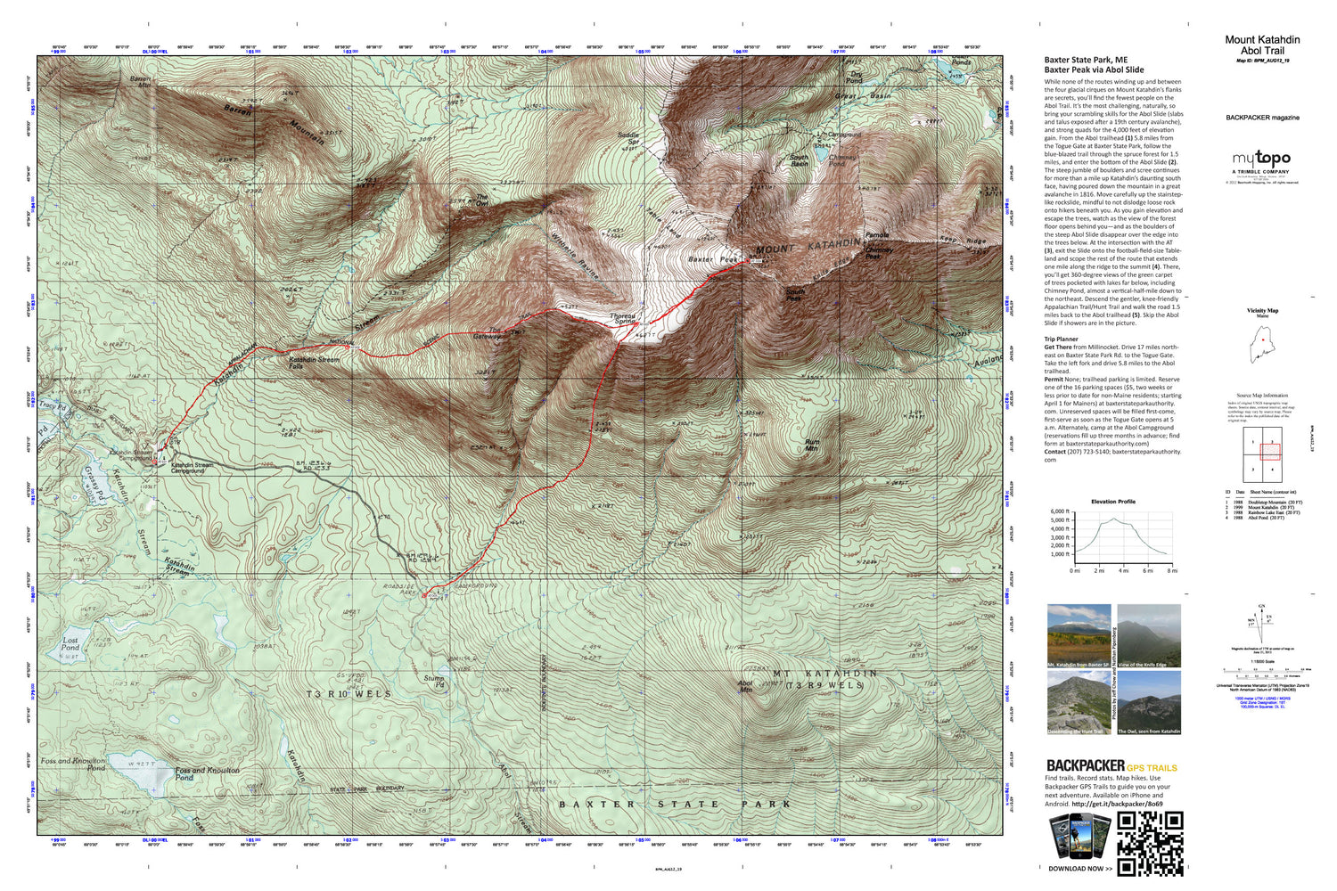 Mount Katahdin Map (Baxter State Park, Maine) Image