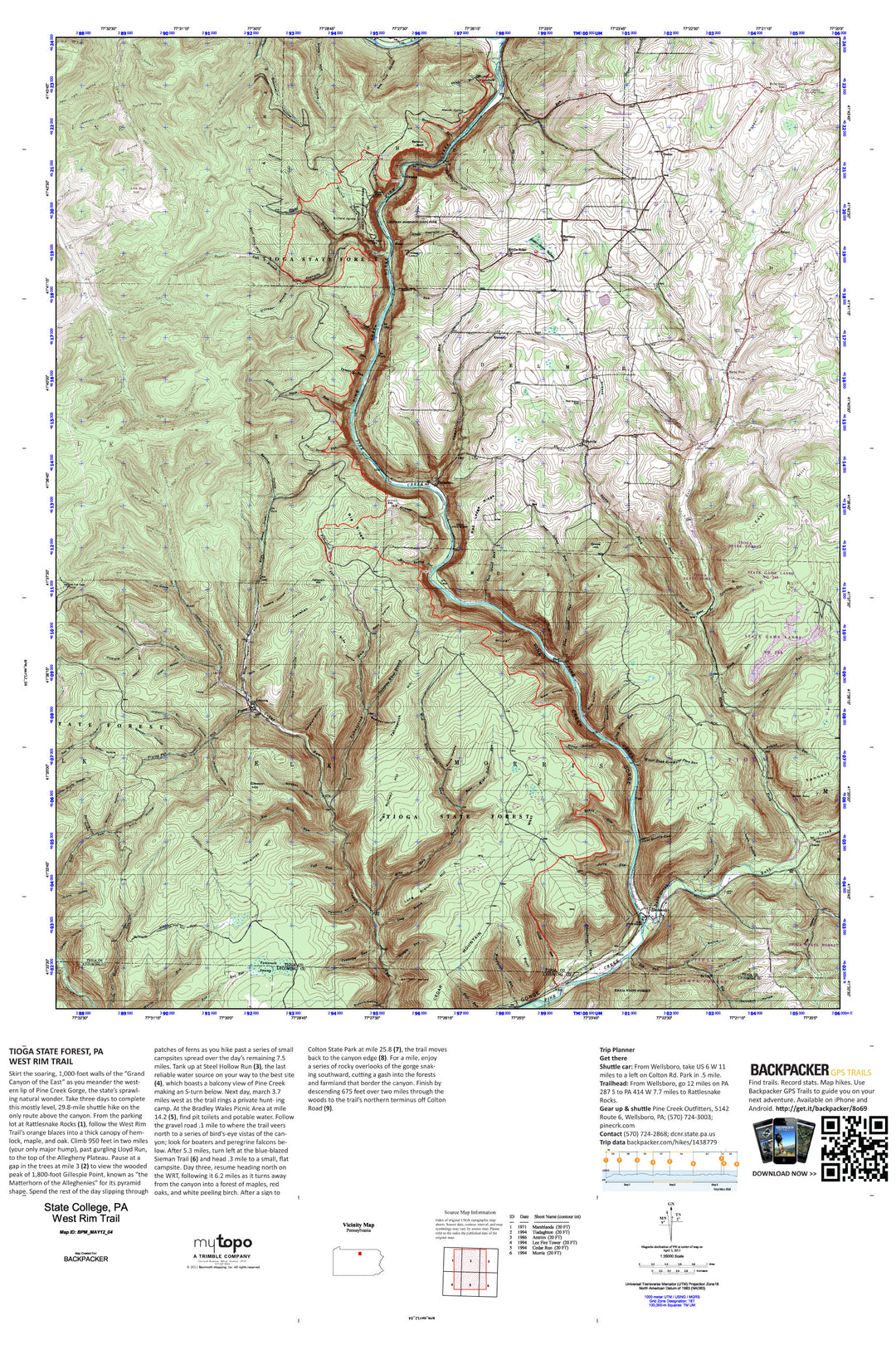West Rim Trail Map (Tioga State Forest, Pennsylvania) – MyTopo Map